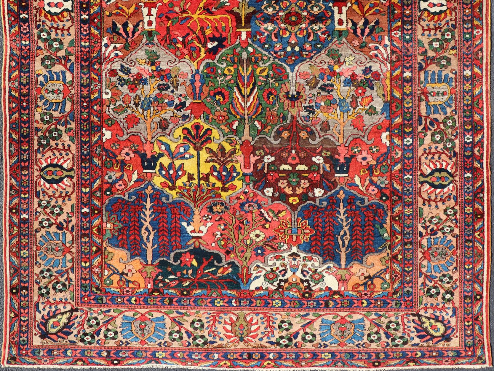 Antique Persian Bakhtiari Rug with Diamond Garden Design in Multicolor For Sale 8