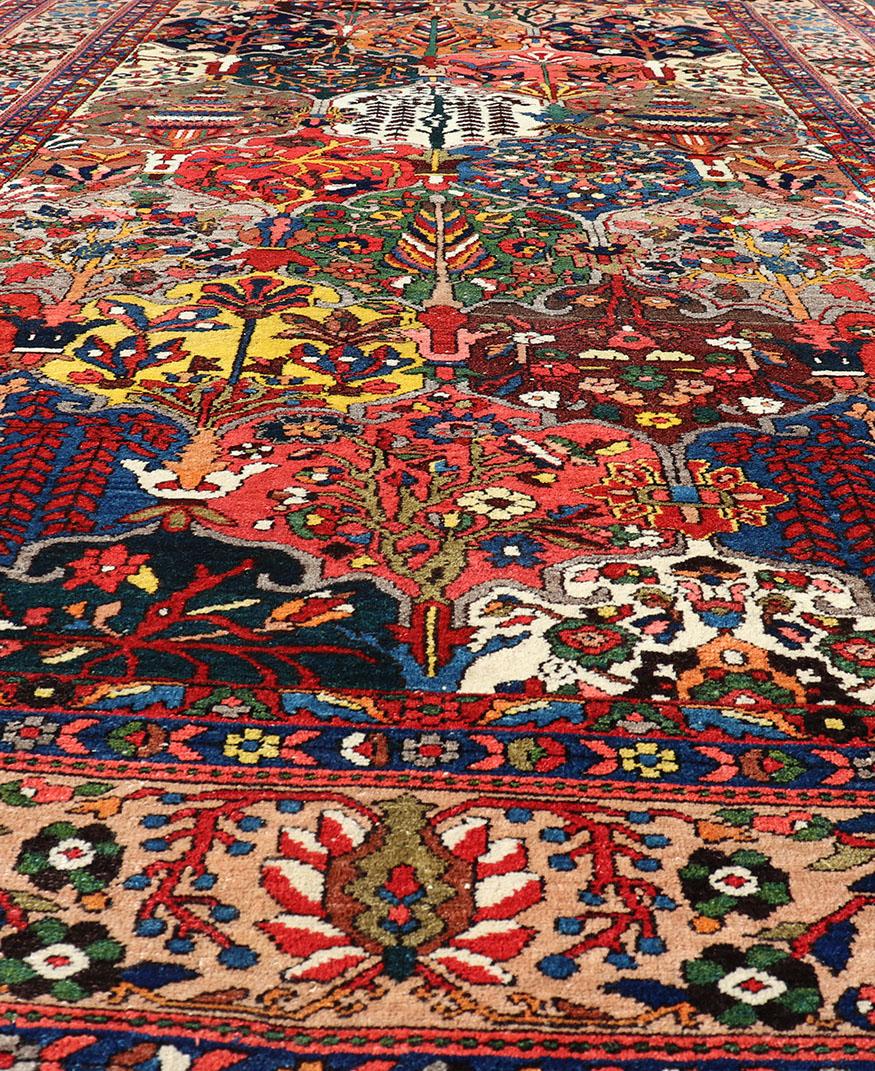 Tribal Antique Persian Bakhtiari Rug with Diamond Garden Design in Multicolor For Sale