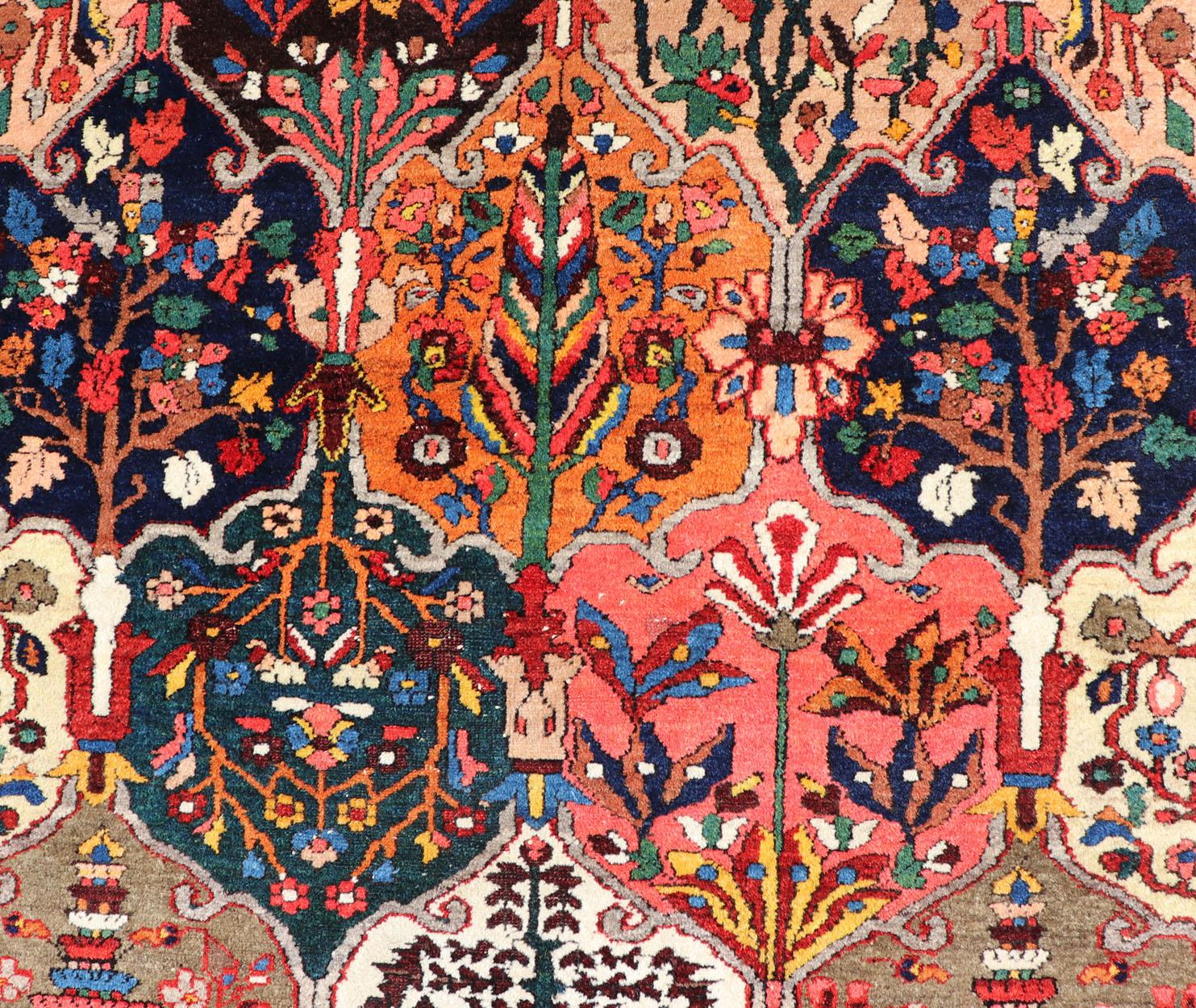 Antique Persian Bakhtiari Rug with Diamond Garden Design in Multicolor In Good Condition For Sale In Atlanta, GA