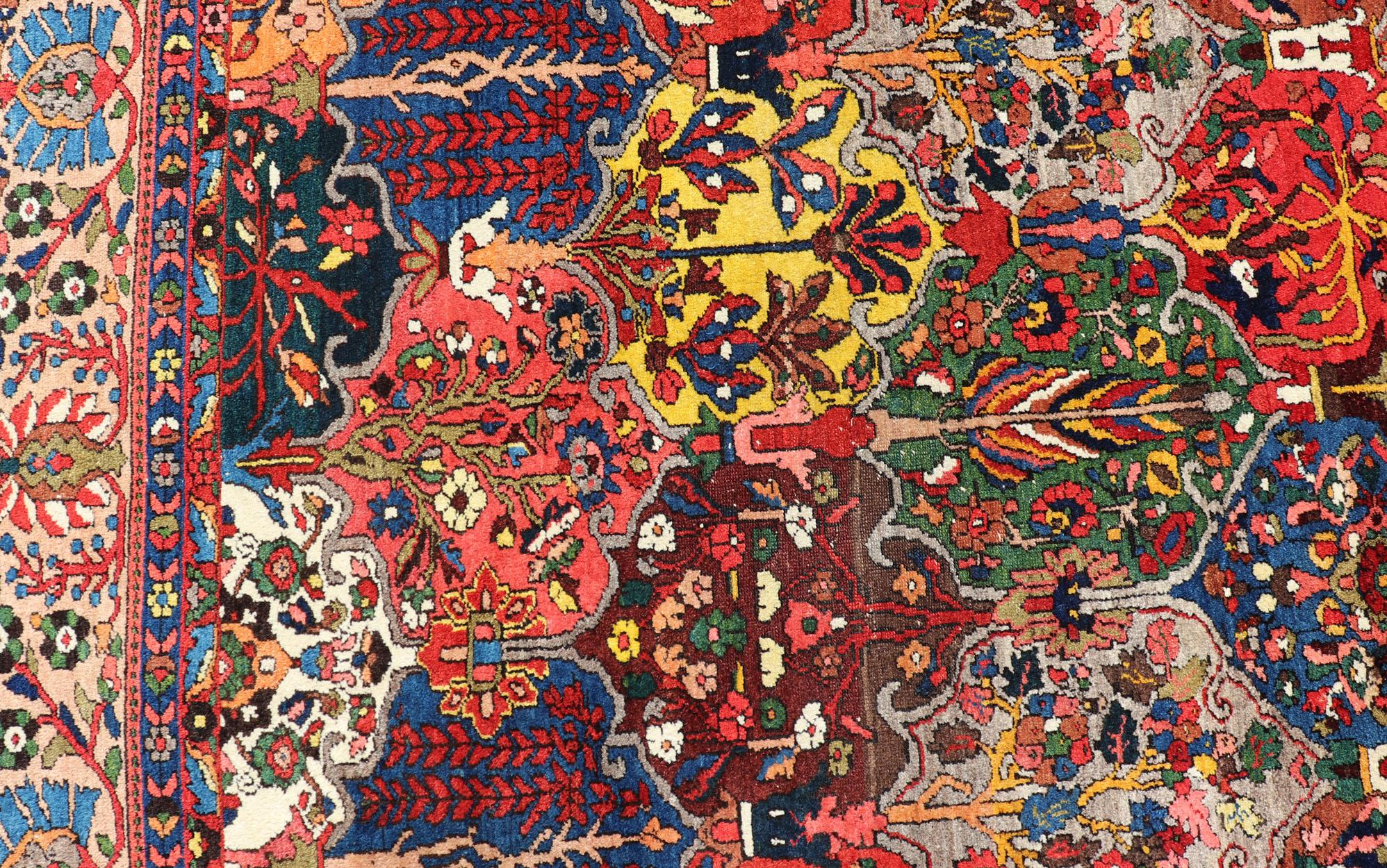 Wool Antique Persian Bakhtiari Rug with Diamond Garden Design in Multicolor For Sale
