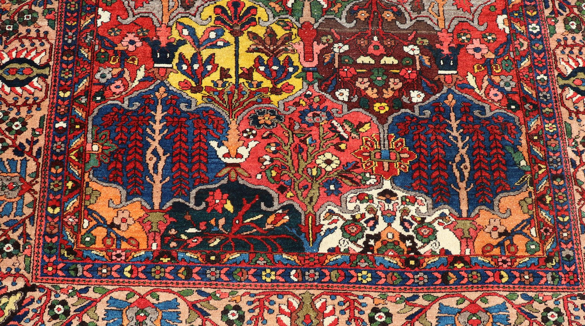 Antique Persian Bakhtiari Rug with Diamond Garden Design in Multicolor For Sale 1