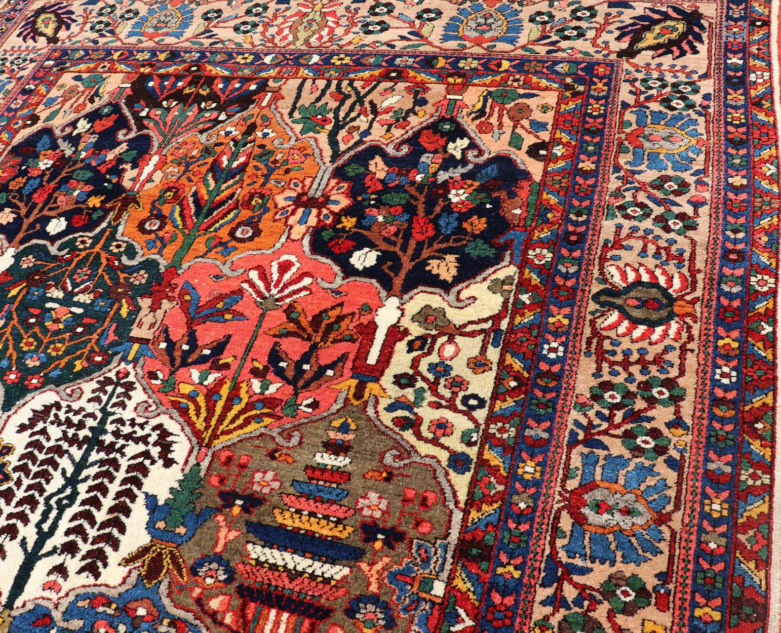 Antique Persian Bakhtiari Rug with Diamond Garden Design in Multicolor For Sale 2