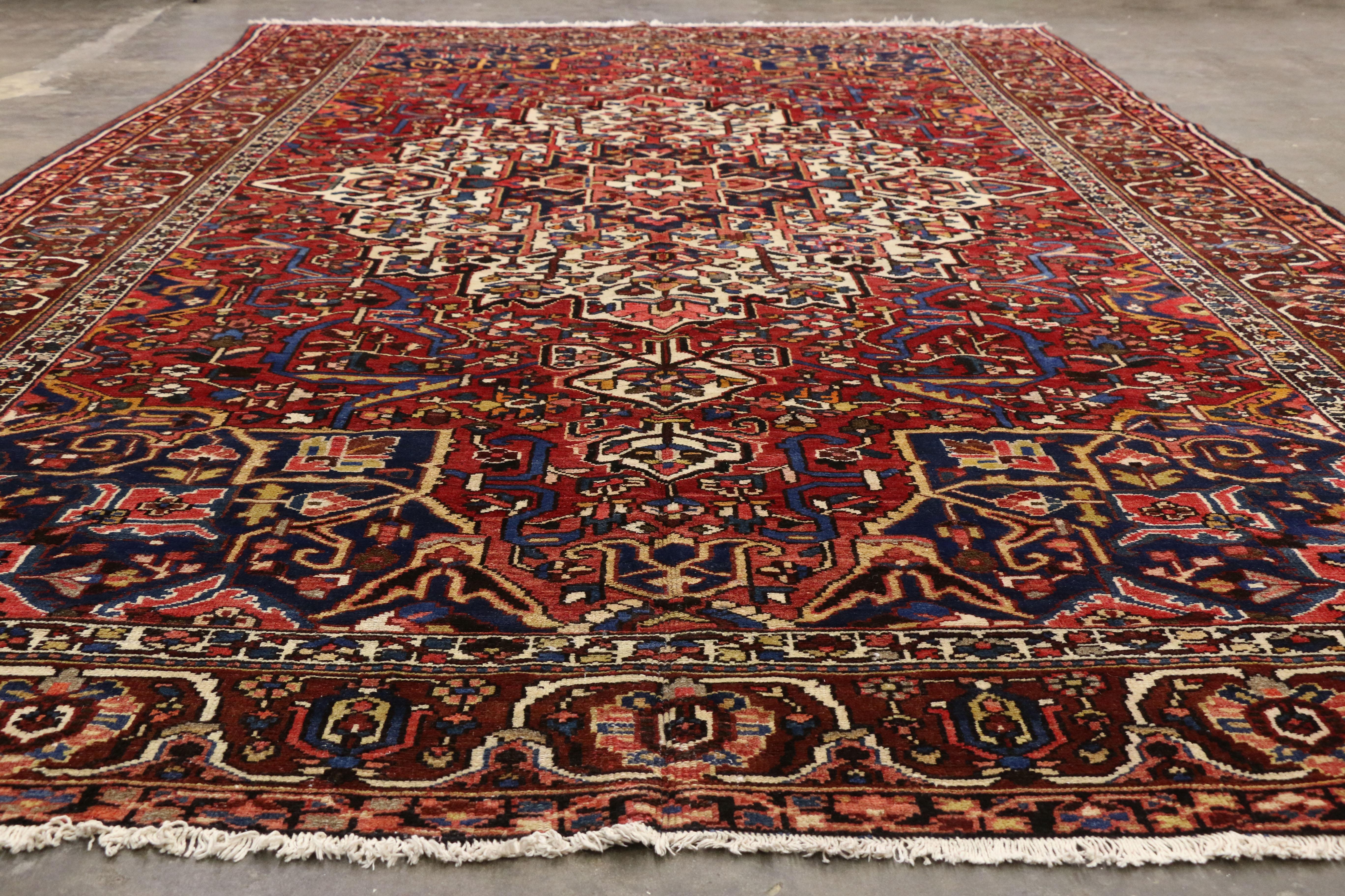 Antique Persian Bakhtiari Rug with English Country Style Manor House In Good Condition For Sale In Dallas, TX