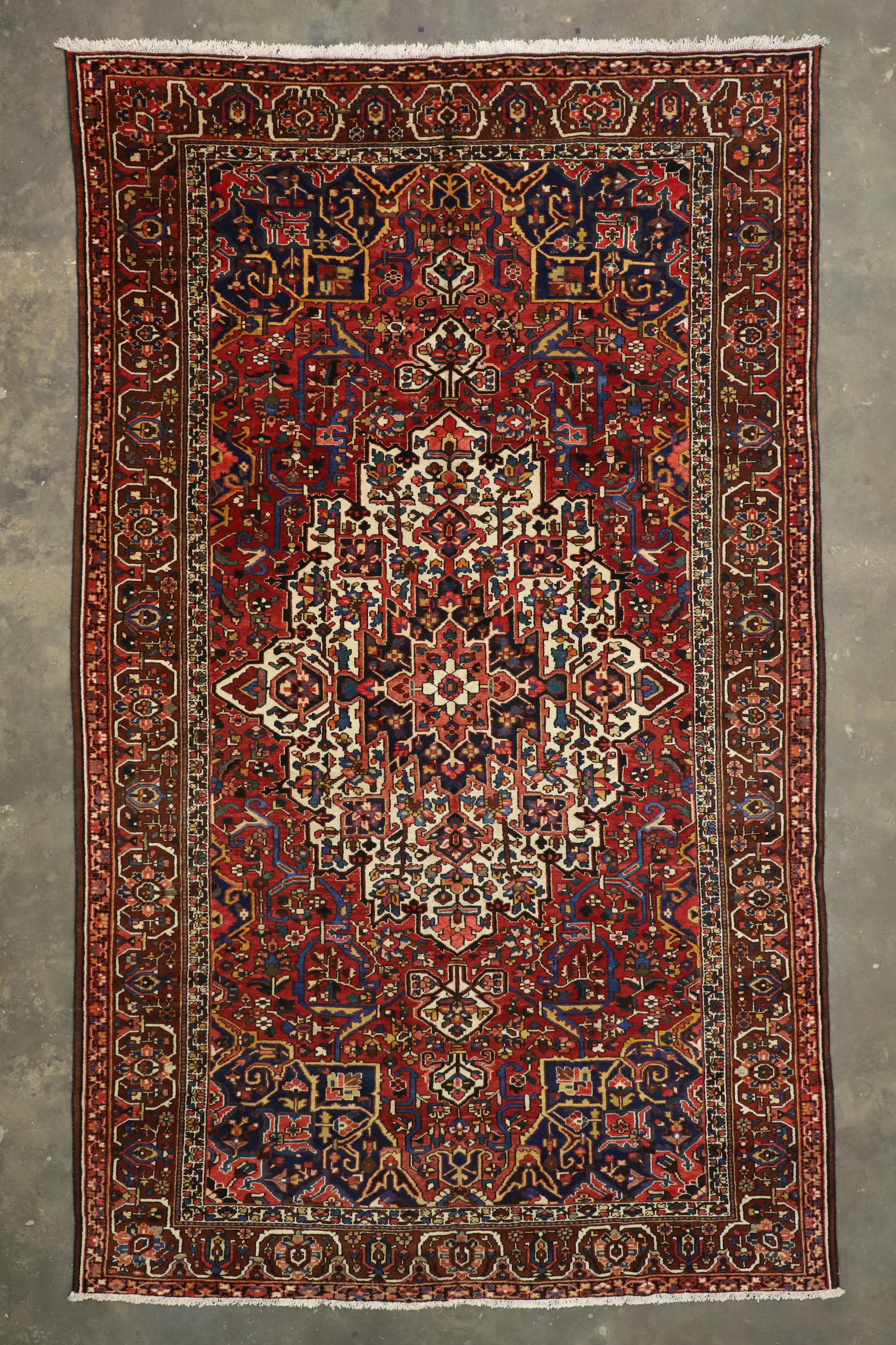 20th Century Antique Persian Bakhtiari Rug with English Country Style Manor House For Sale