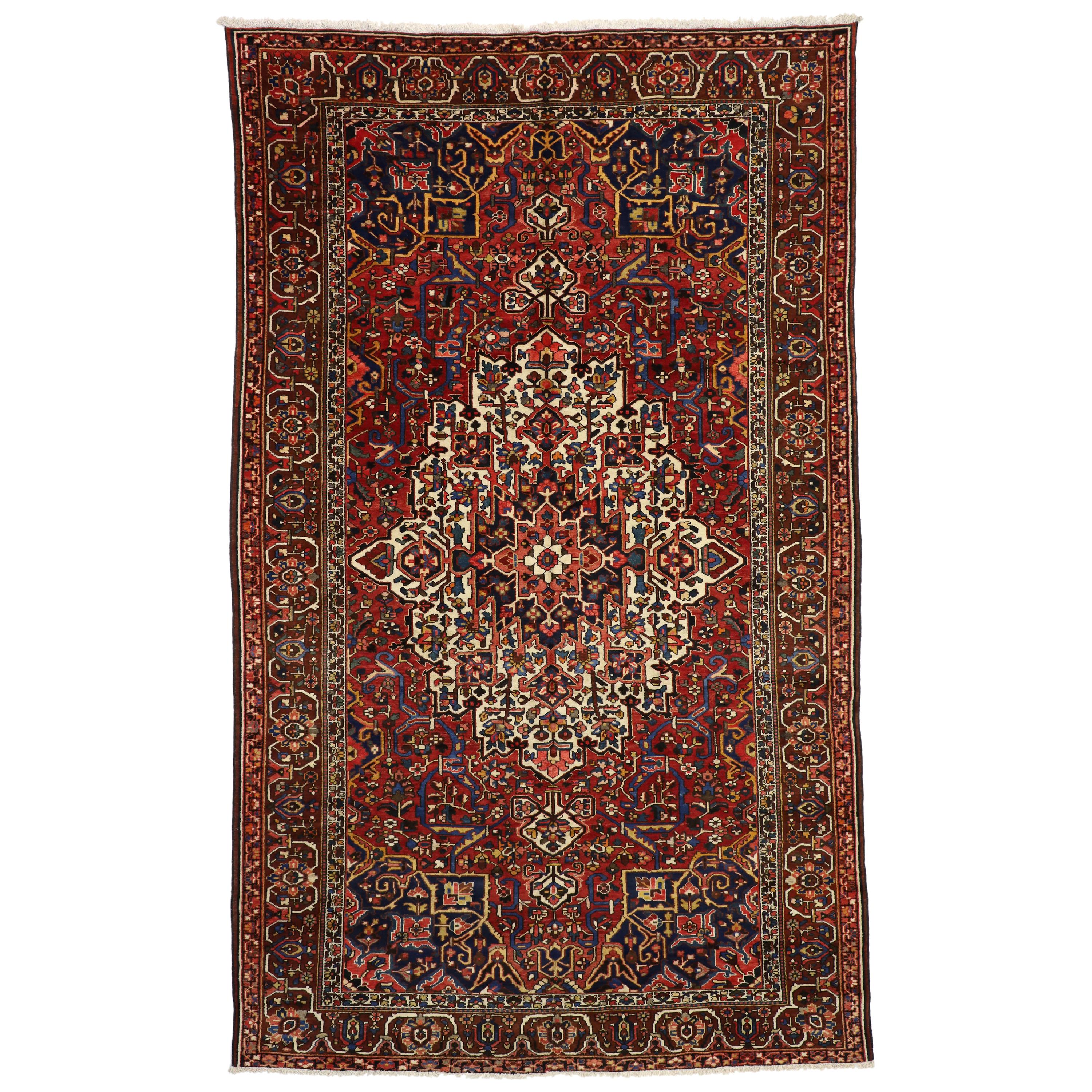 Antique Persian Bakhtiari Rug with English Country Style Manor House For Sale
