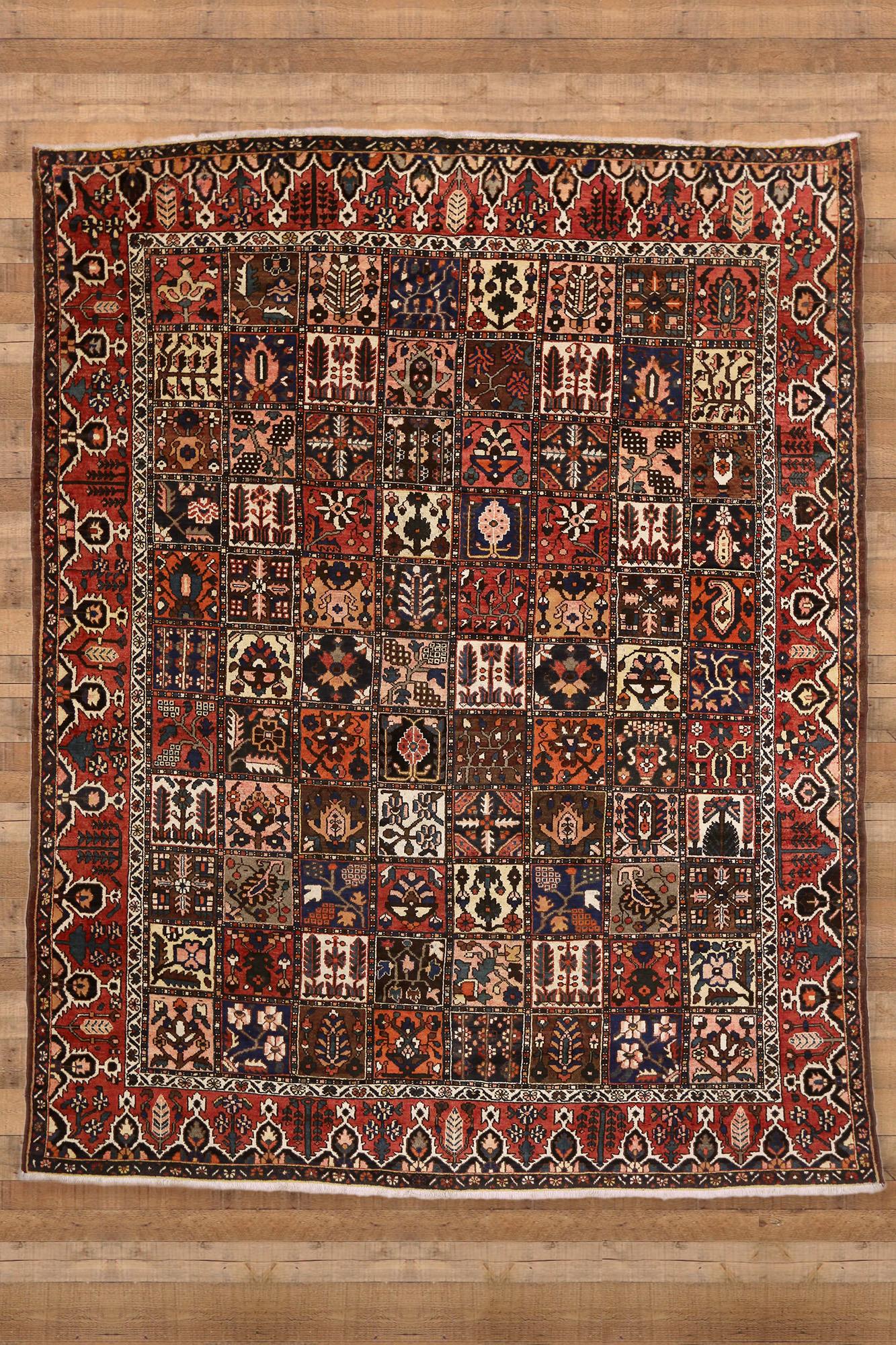 Modern Antique Persian Bakhtiari Rug with Four Season Garden Design For Sale