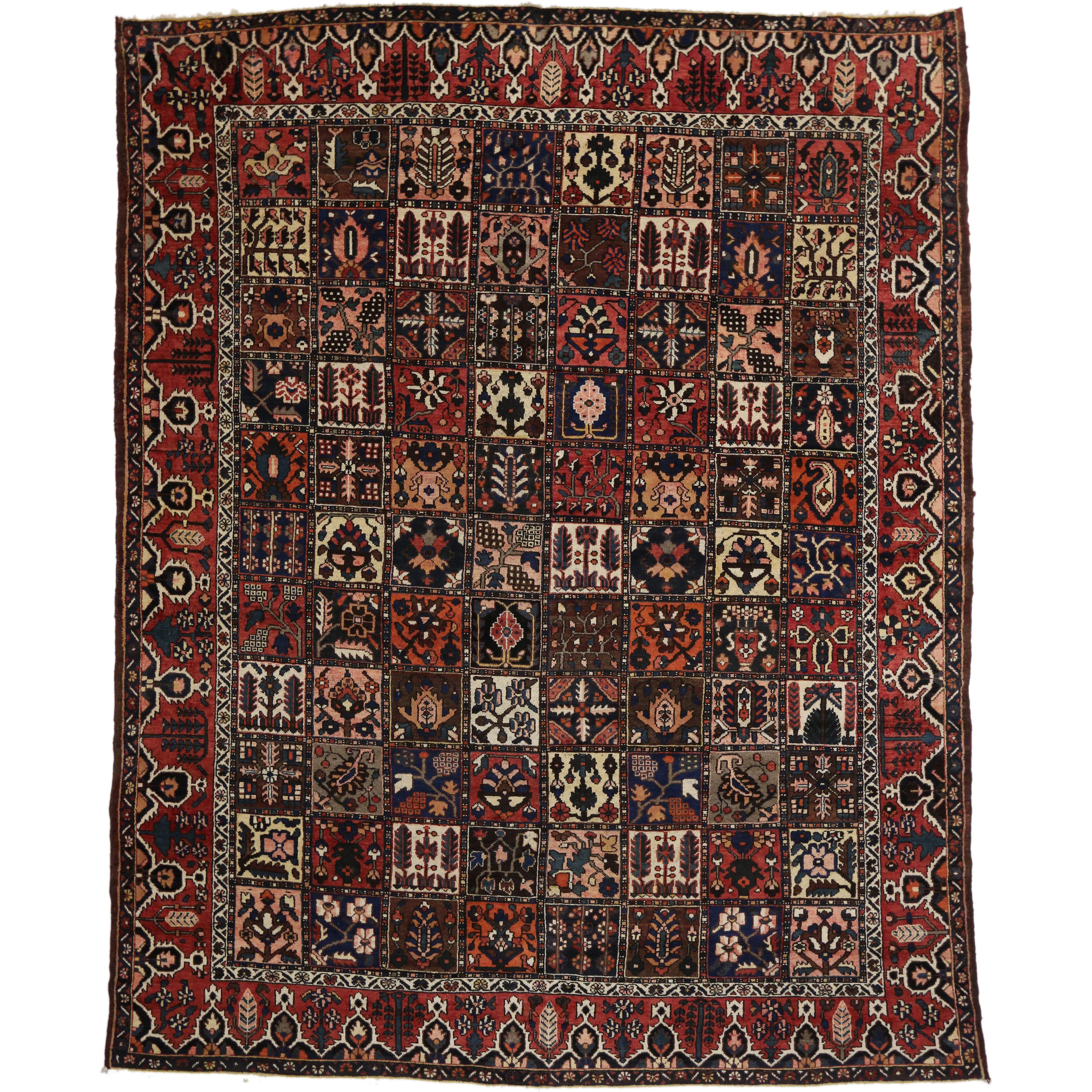 Antique Persian Bakhtiari Rug with Four Season Garden Design For Sale