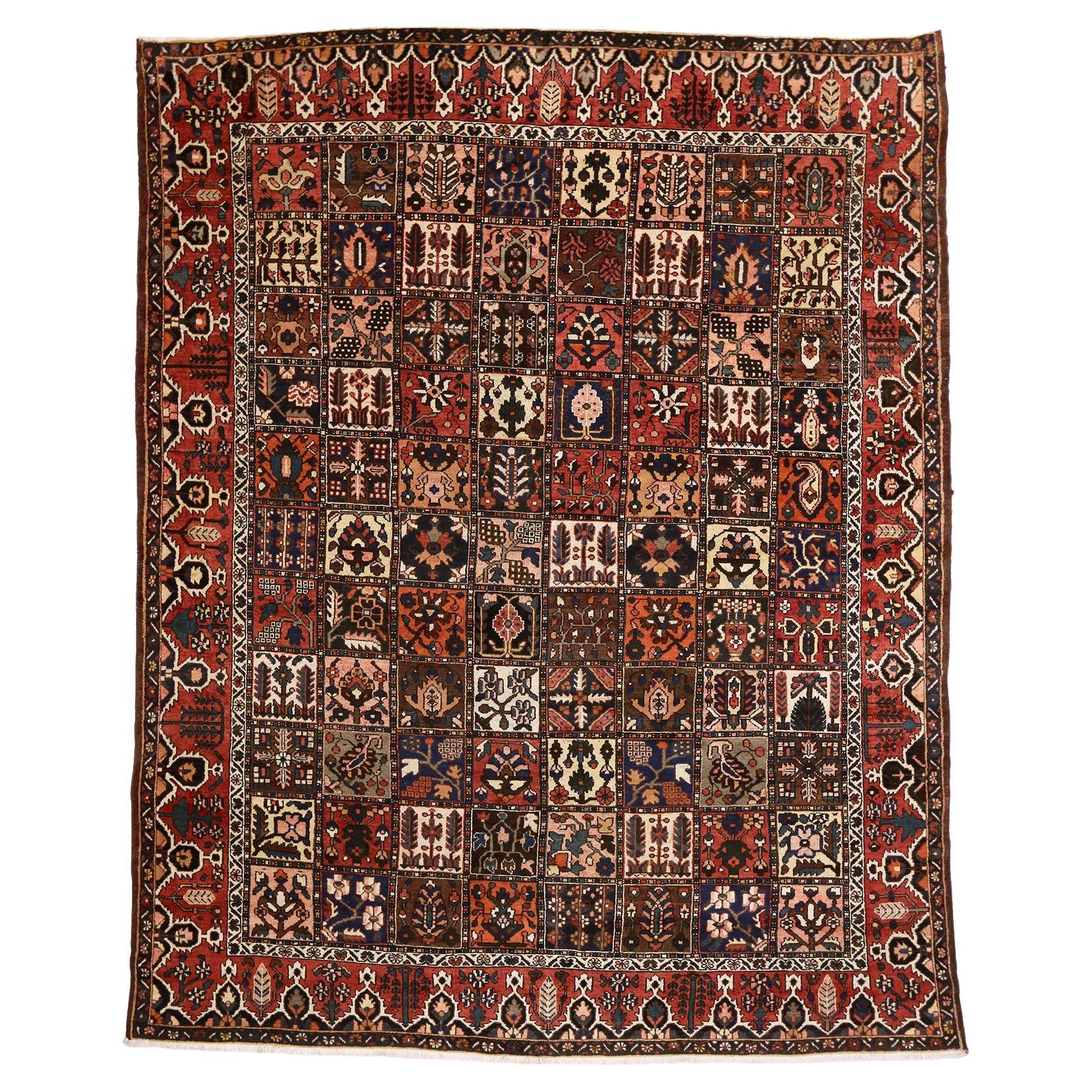 Antique Persian Bakhtiari Rug with Four Season Garden Design
