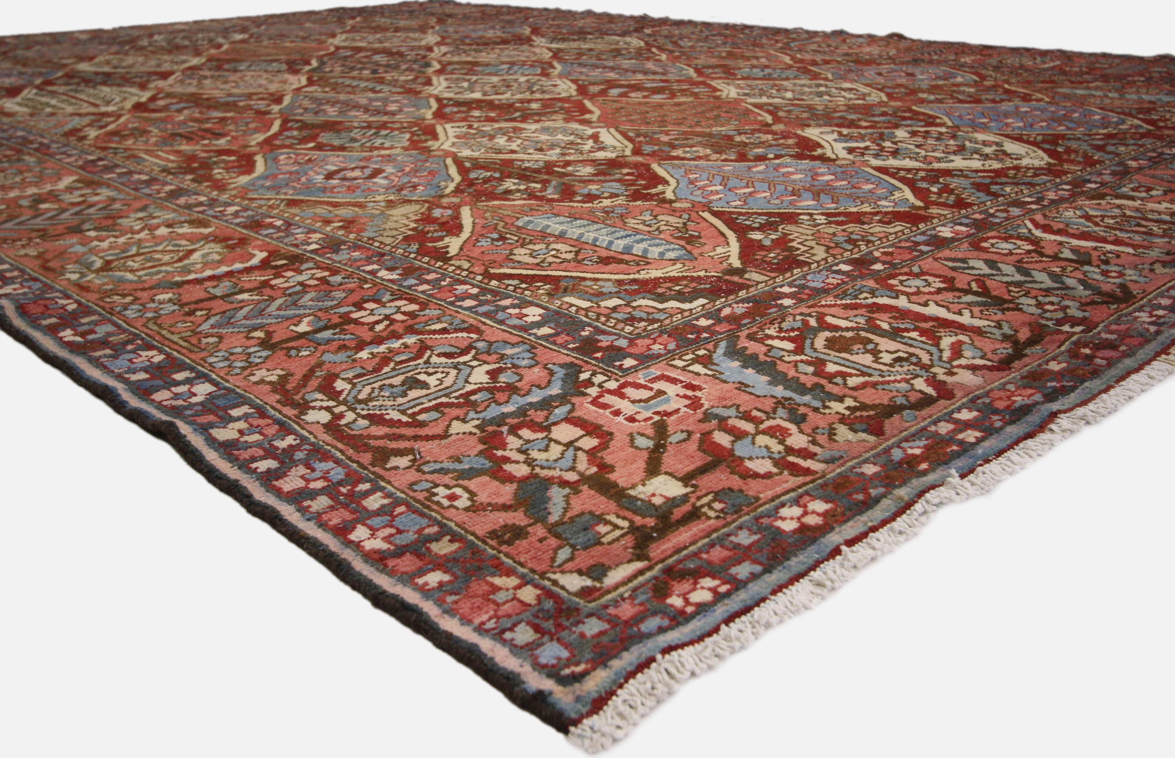 Rustic Antique Persian Bakhtiari Rug with Four Seasons Design and Traditional Style For Sale