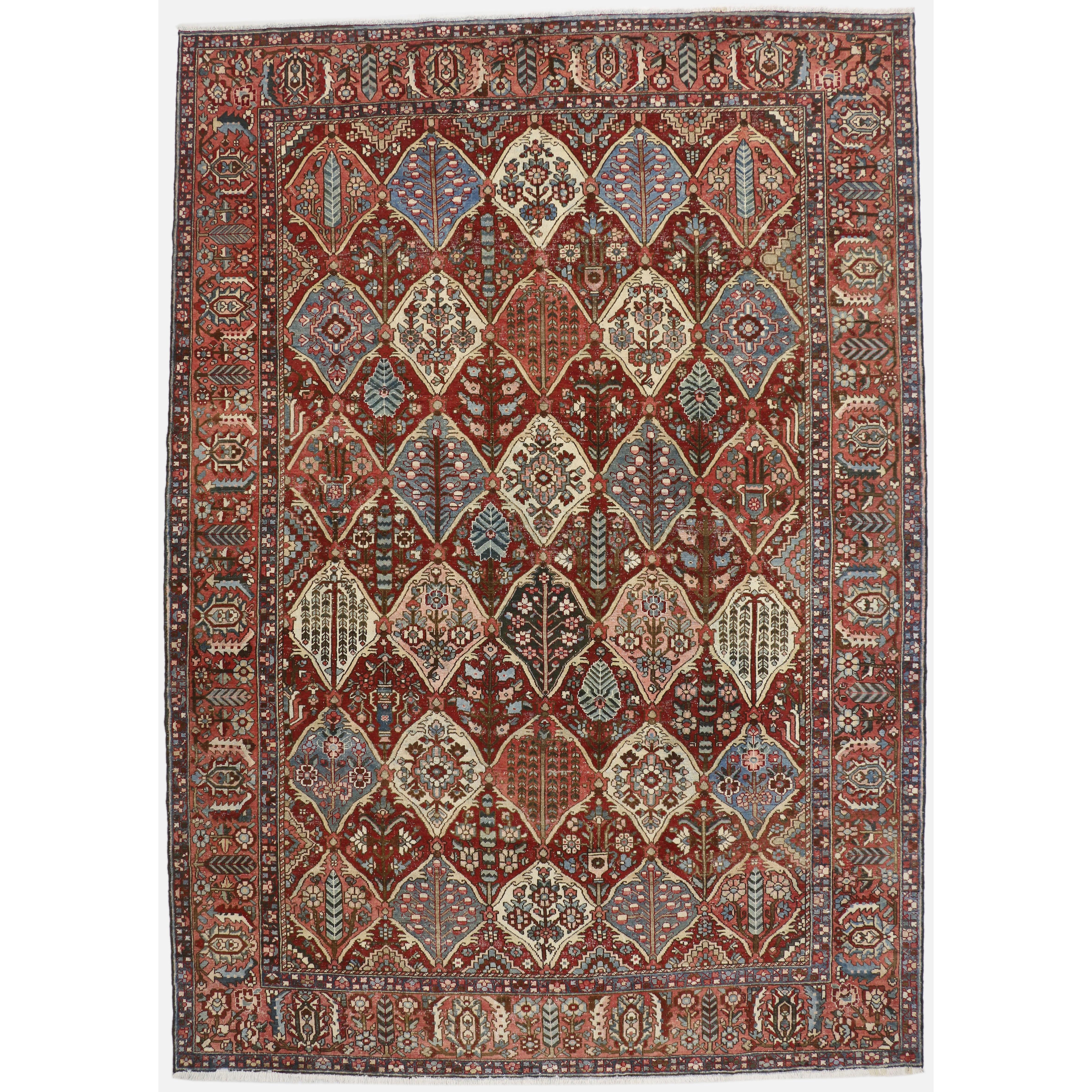 Antique Persian Bakhtiari Rug with Four Seasons Design and Traditional Style