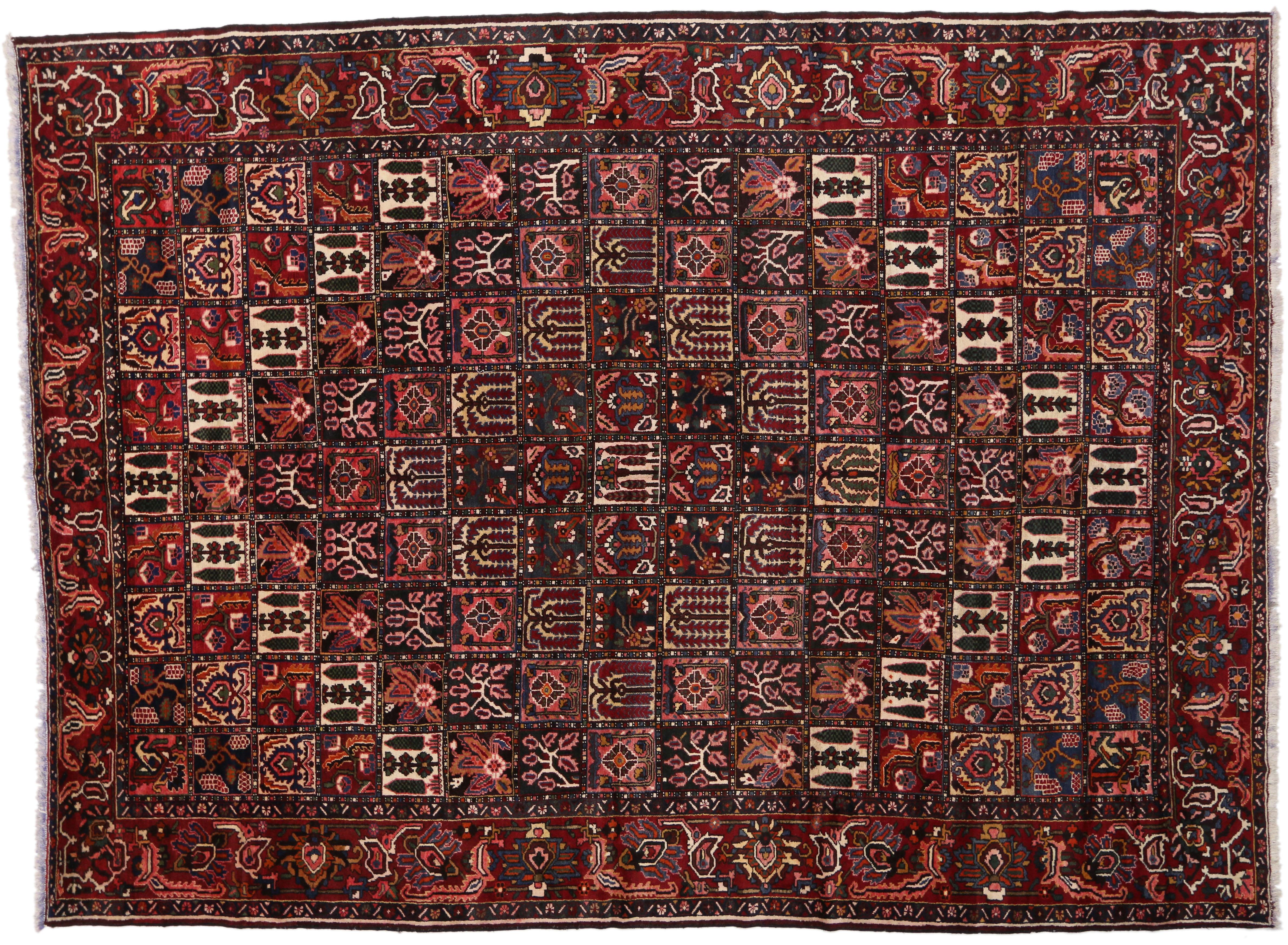 Hand-Knotted Antique Persian Bakhtiari Rug with Four Seasons Garden Design For Sale