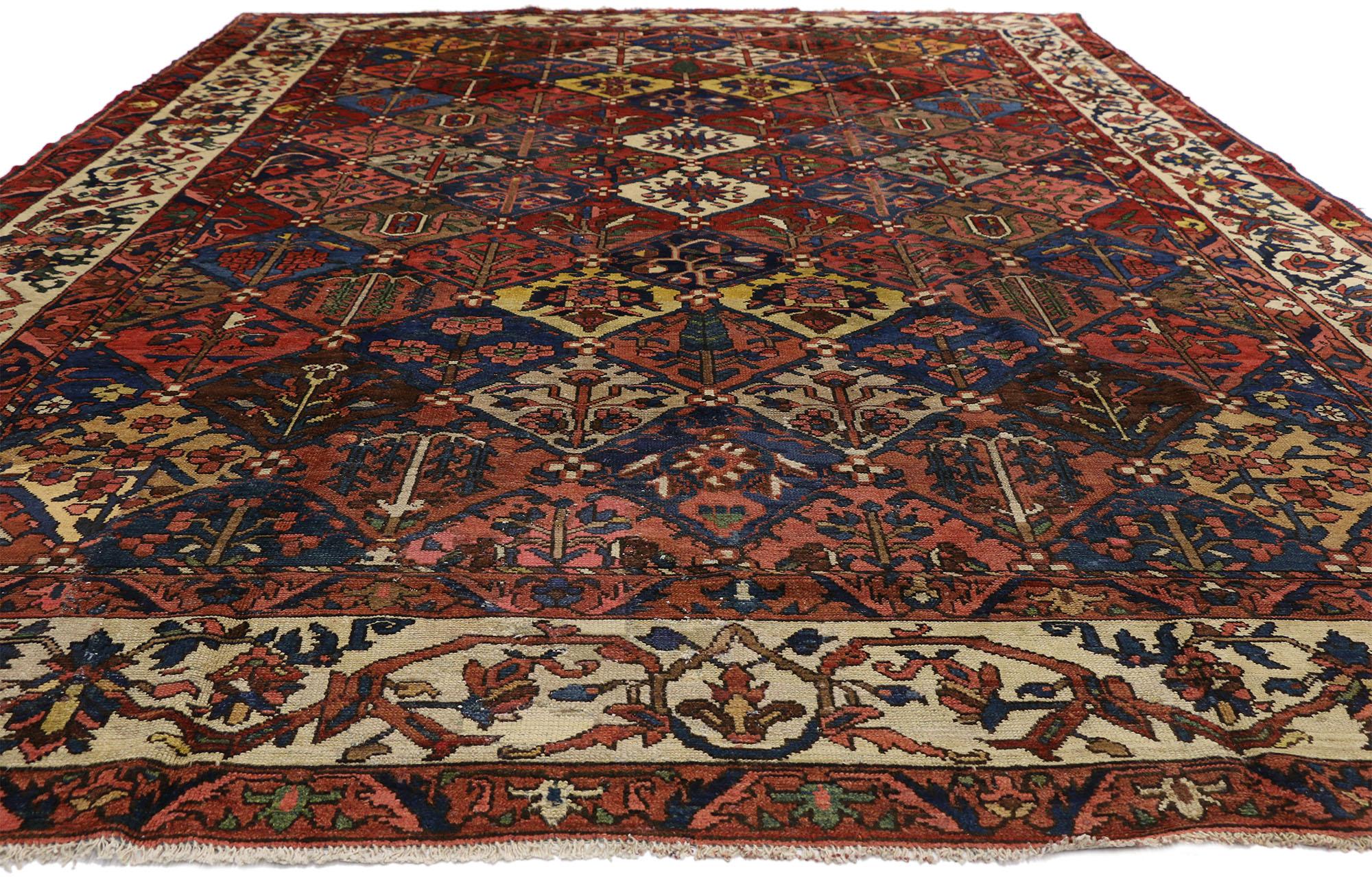 Hand-Knotted Antique Persian Bakhtiari Rug with Garden Design and Traditional Modern Style