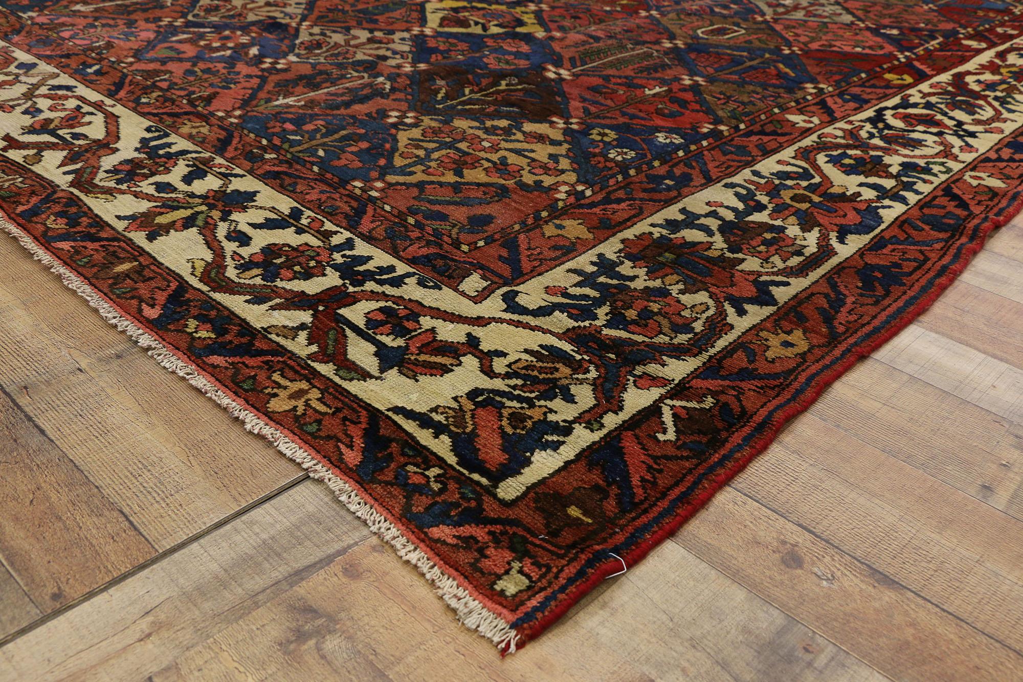 Wool Antique Persian Bakhtiari Rug with Garden Design and Traditional Modern Style