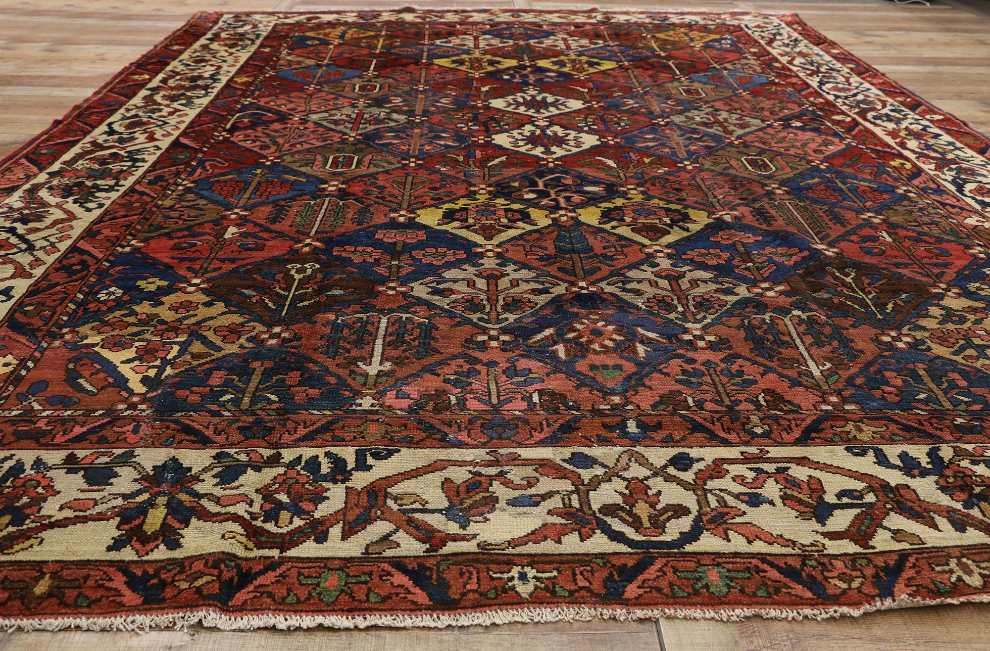 Antique Persian Bakhtiari Rug with Garden Design and Traditional Modern Style 1