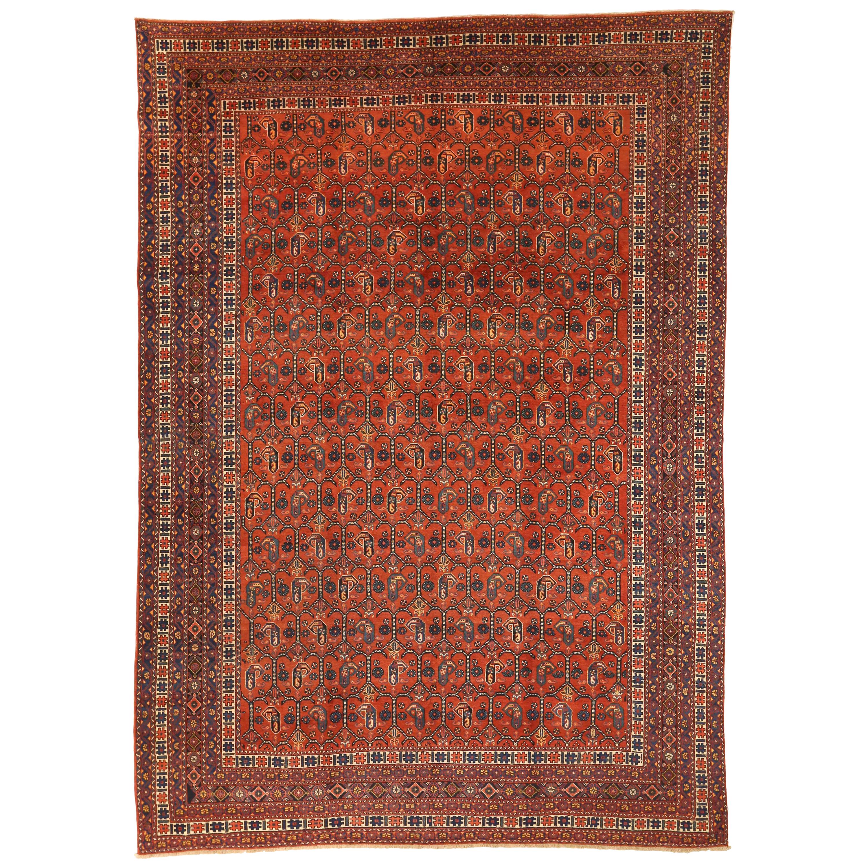 Antique Persian Bakhtiari Rug with Incredible Geometric Details, circa 1940s For Sale