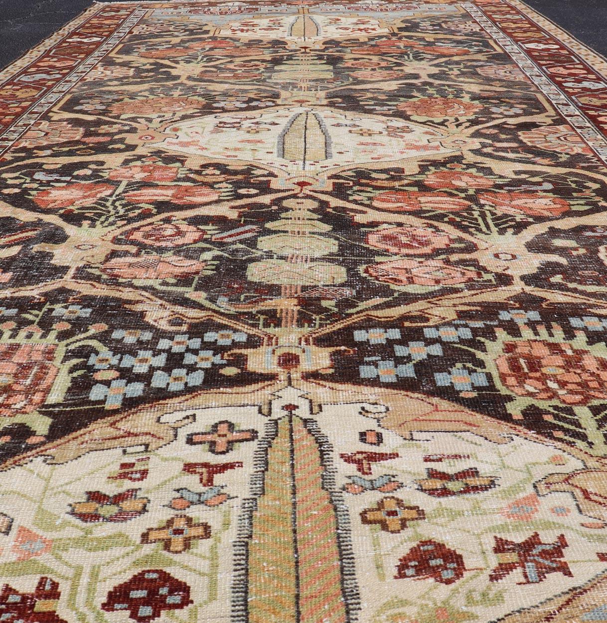 Antique Persian Bakhtiari Rug With Large Floral Medallion  7'0