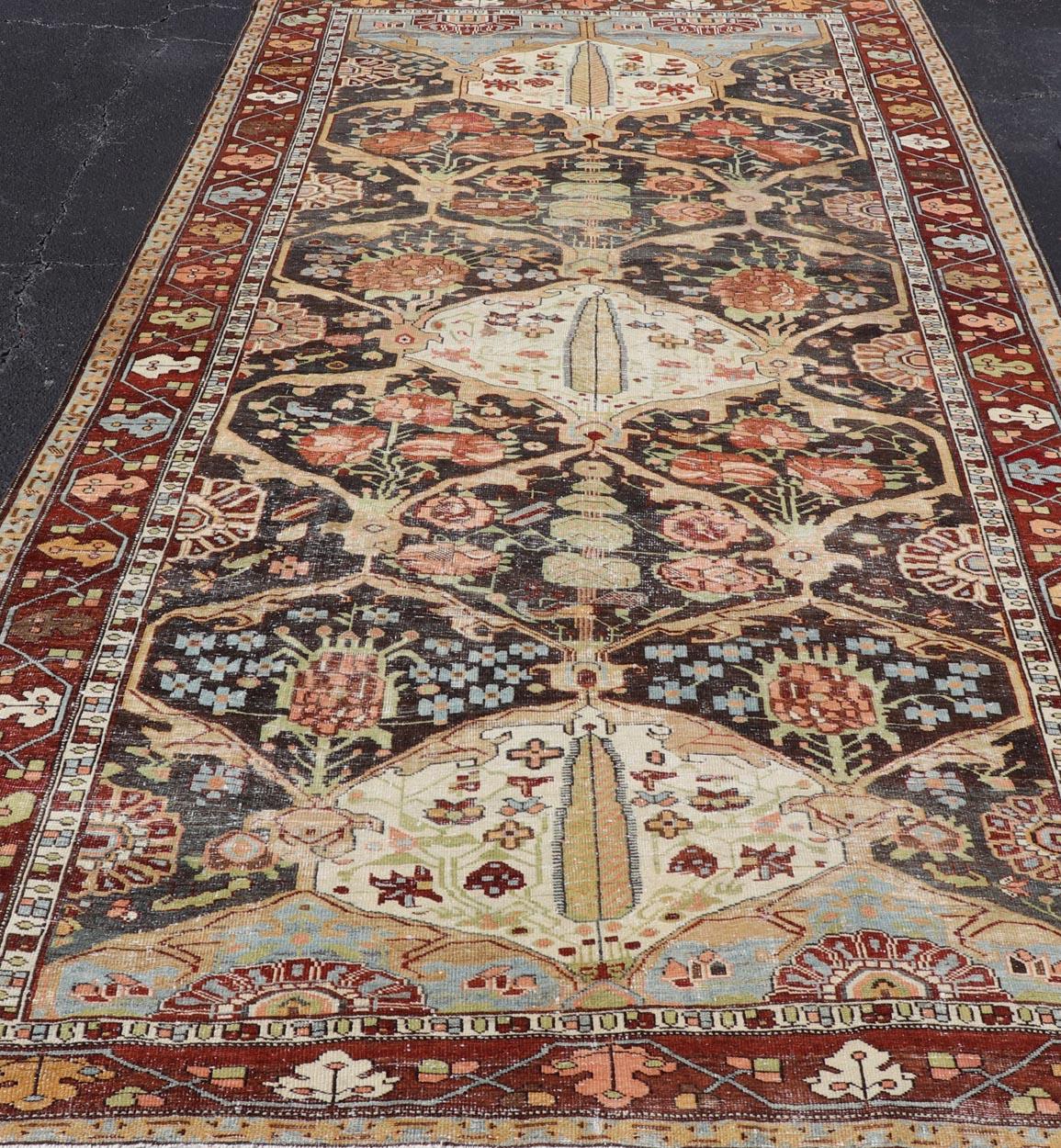 Antique Persian Bakhtiari Rug With Large Floral Medallion  7'0