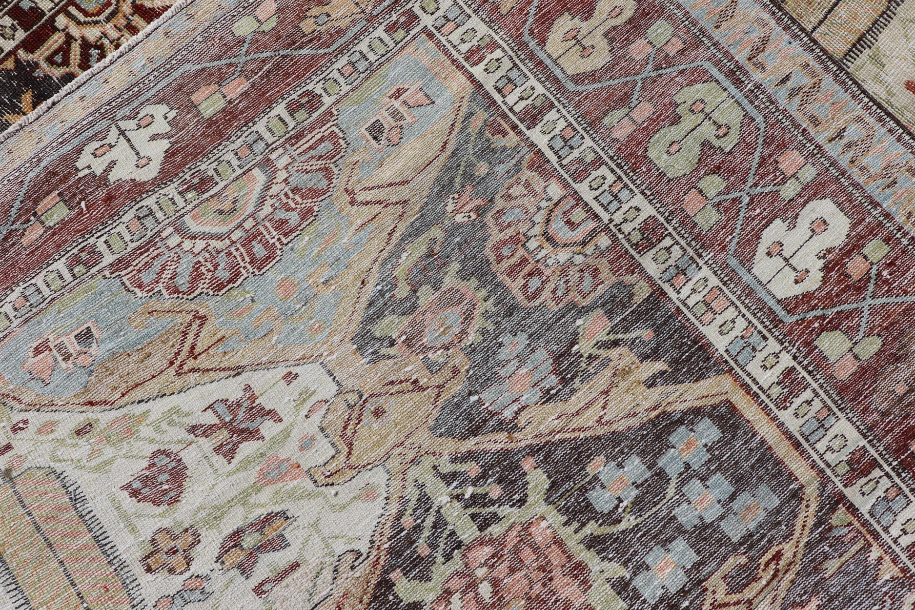 Antique Persian Bakhtiari Rug With Large Floral Medallion  7'0