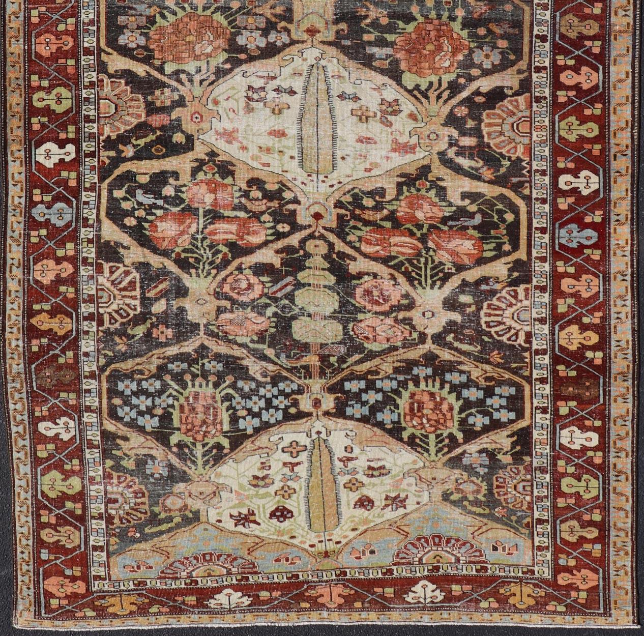 Hand-Knotted Antique Persian Bakhtiari Rug With Large Floral Medallion  7'0