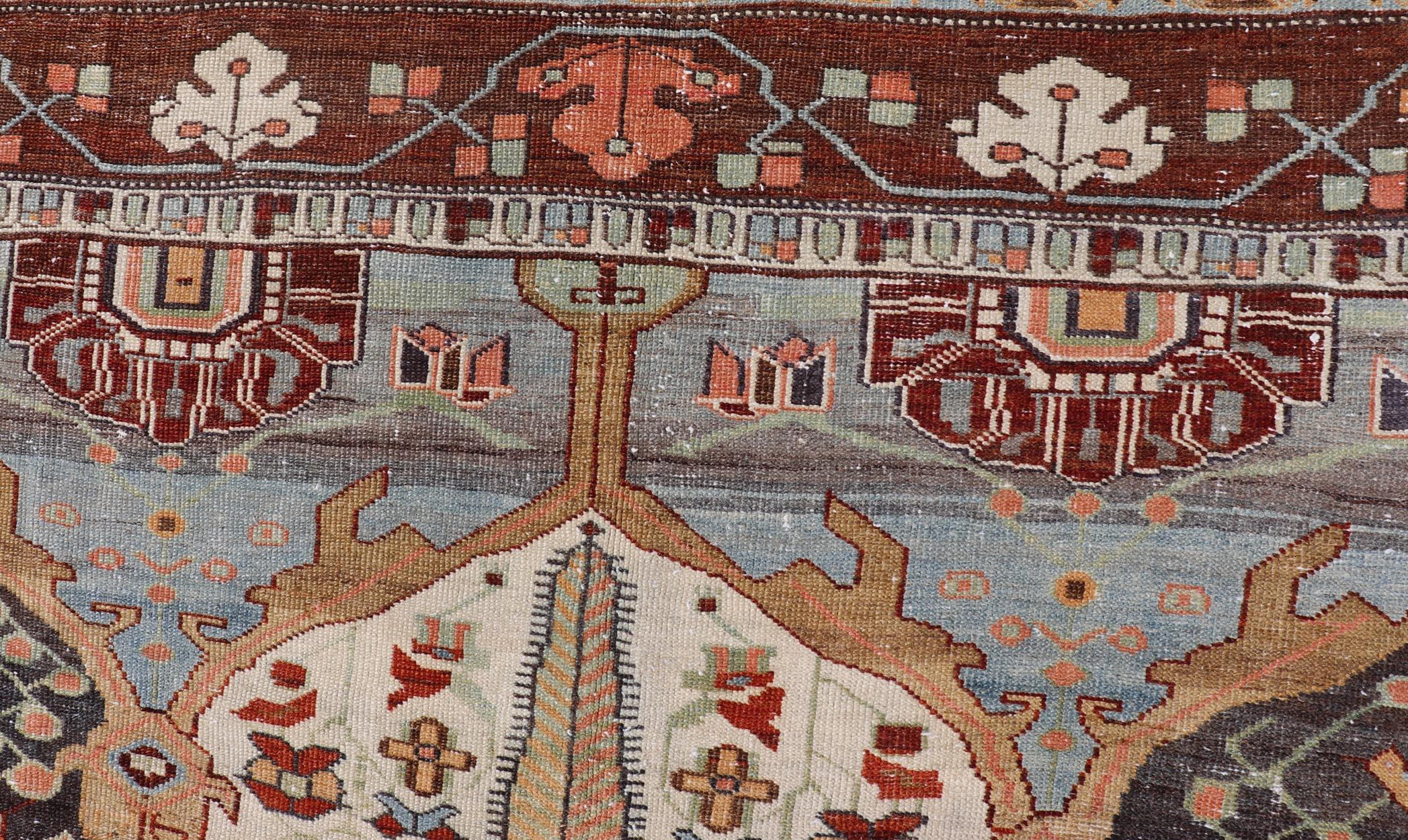 Antique Persian Bakhtiari Rug With Large Floral Medallion  7'0