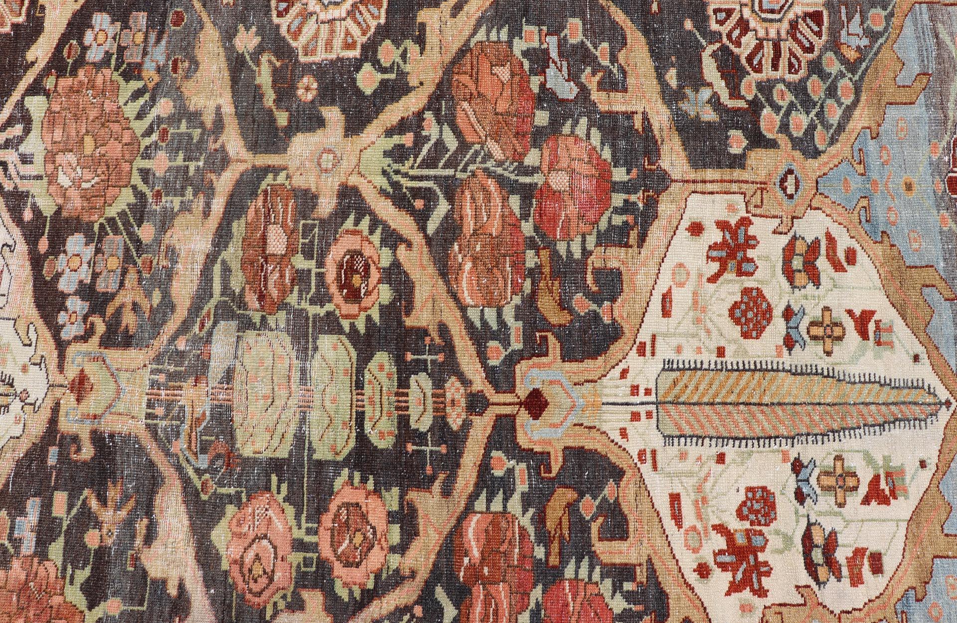 20th Century Antique Persian Bakhtiari Rug With Large Floral Medallion  7'0