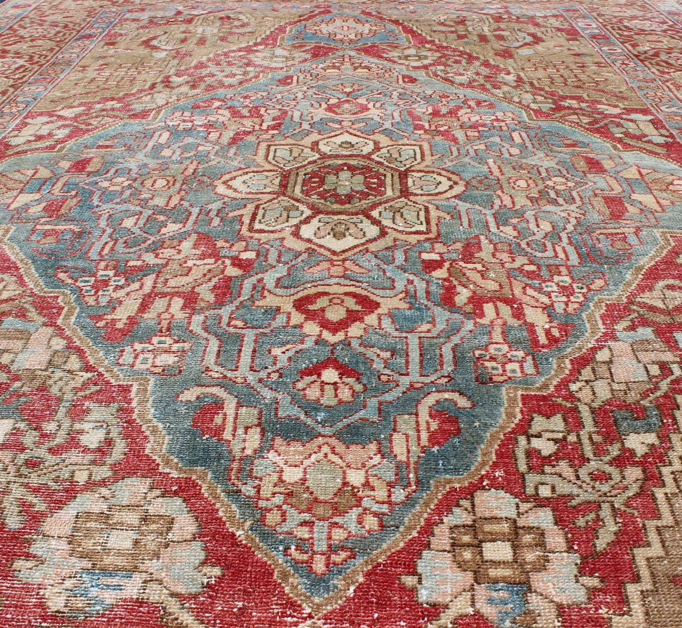 Antique Persian Bakhtiari Rug with Layered Floral Medallion Design and Motifs For Sale 1
