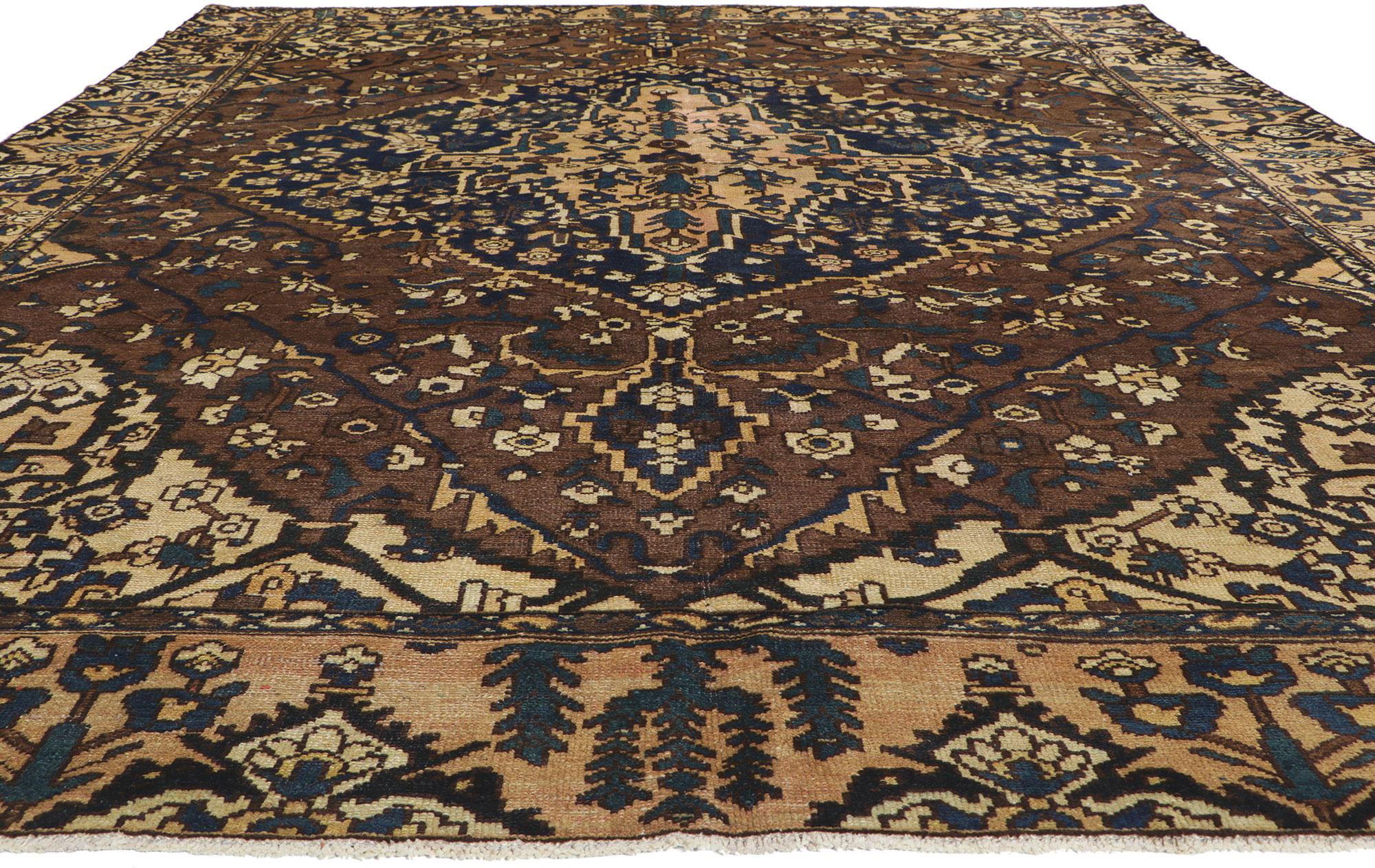 Modern Antique Persian Bakhtiari Rug, Dark and Moody Meets Masculine Sophistication For Sale