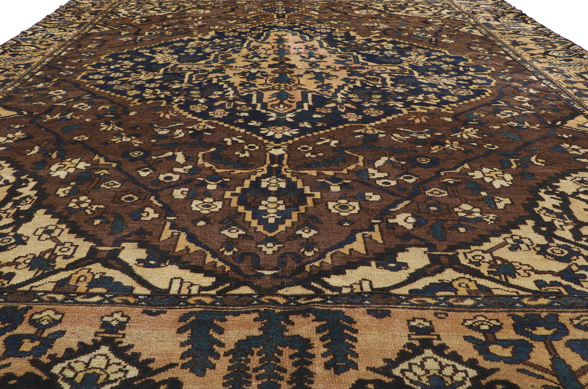 Hand-Knotted Antique Persian Bakhtiari Rug, Dark and Moody Meets Masculine Sophistication For Sale