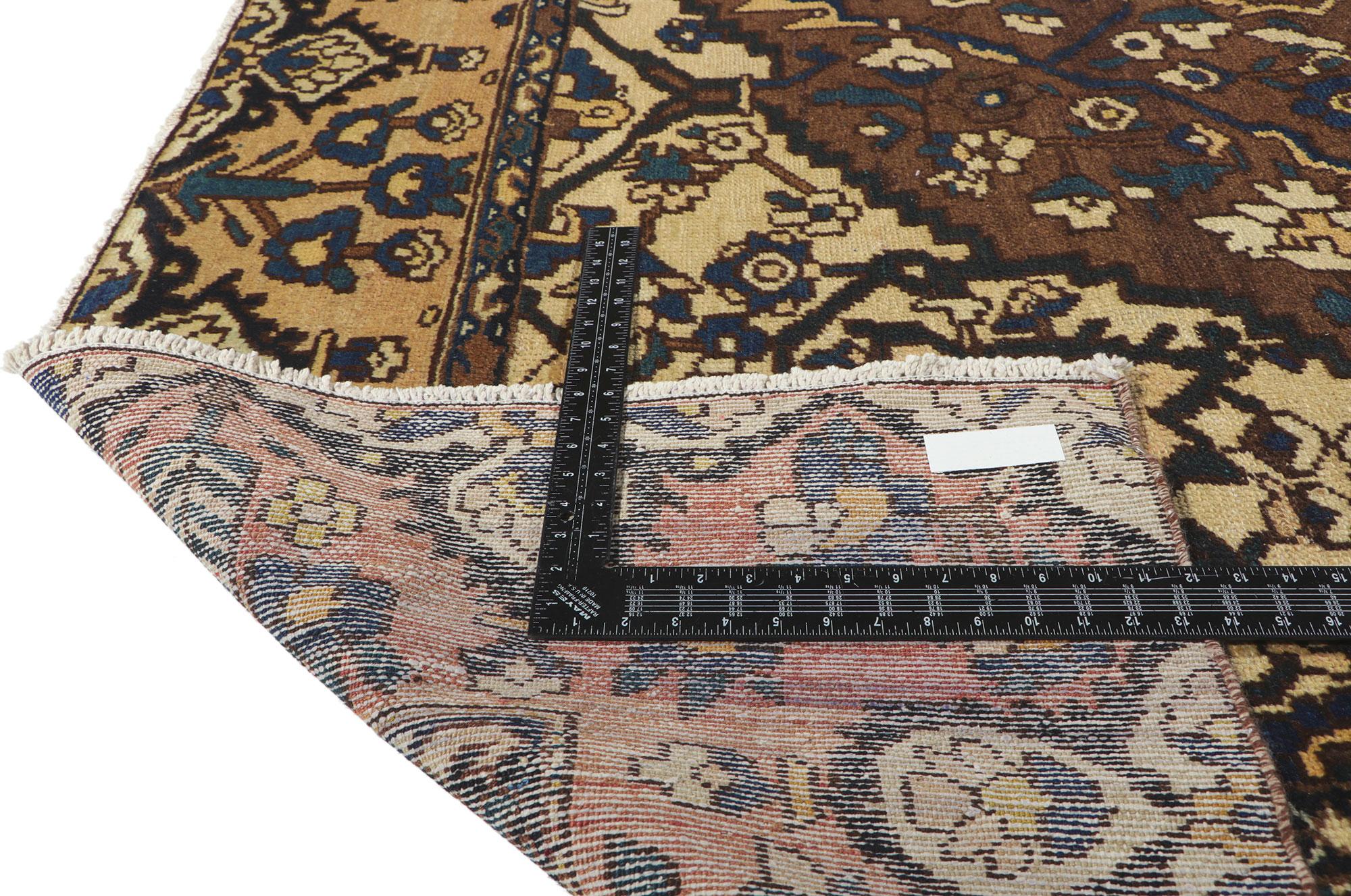 Antique Persian Bakhtiari Rug, Dark and Moody Meets Masculine Sophistication In Good Condition For Sale In Dallas, TX