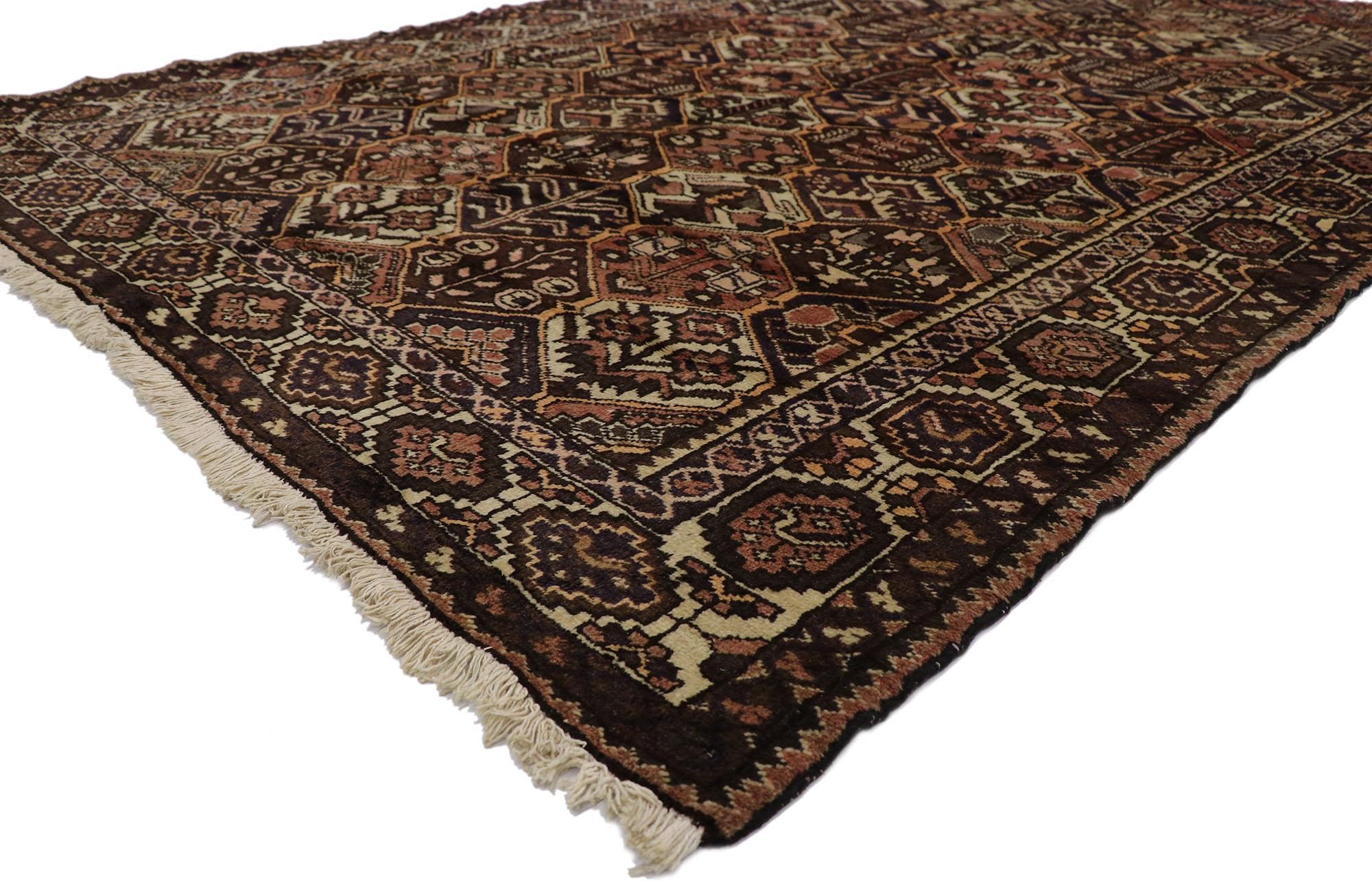 21689 Antique Persian Bakhtiari Rug 06'02 x 09'10. Originating from the rugged Zagros Mountains of Iran, Persian Bakhtiari rugs command reverence for their unparalleled craftsmanship and rich cultural heritage. Skillful artisans from the Bakhtiari