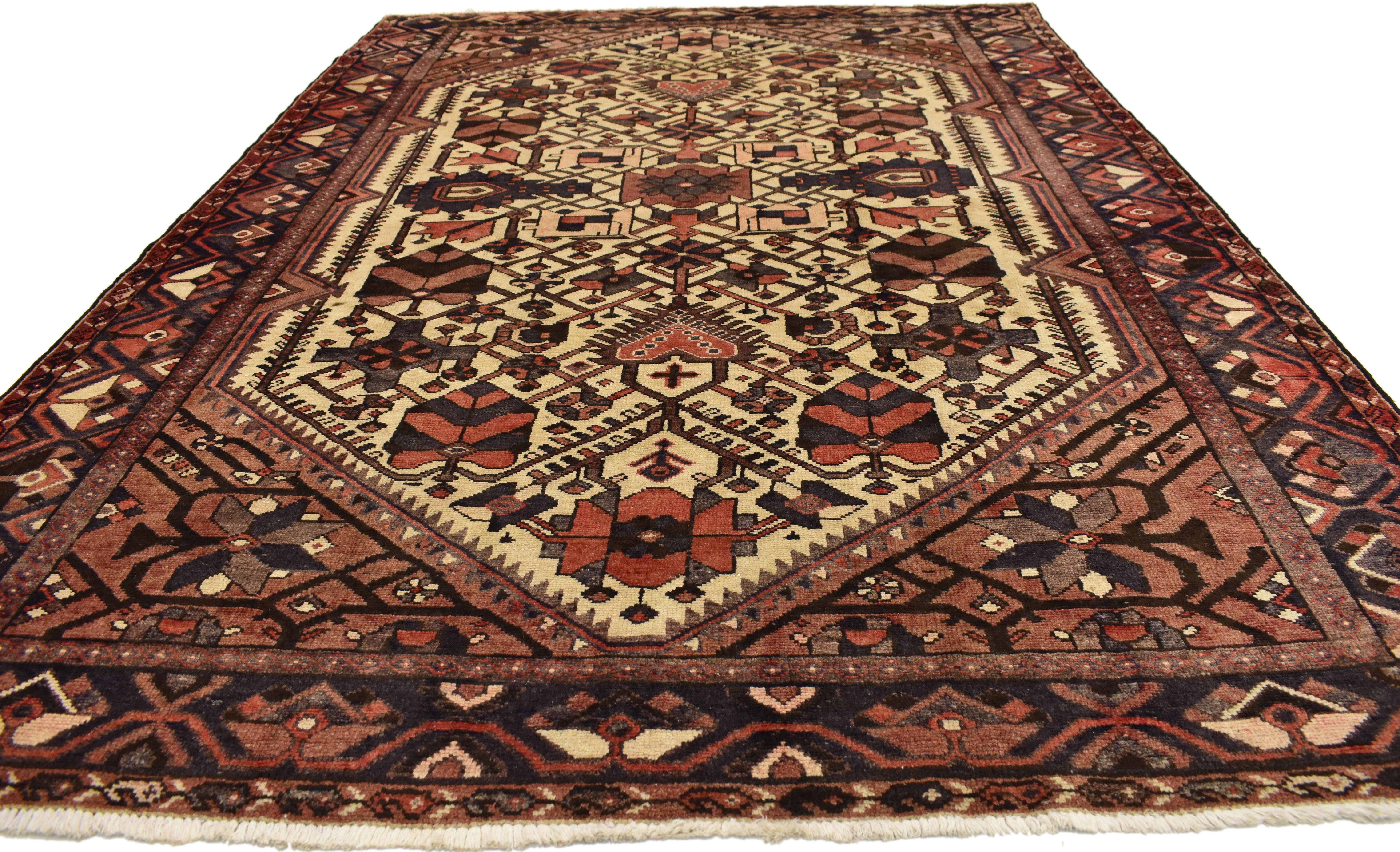 Hand-Knotted Antique Persian Bakhtiari Rug with Modern Style