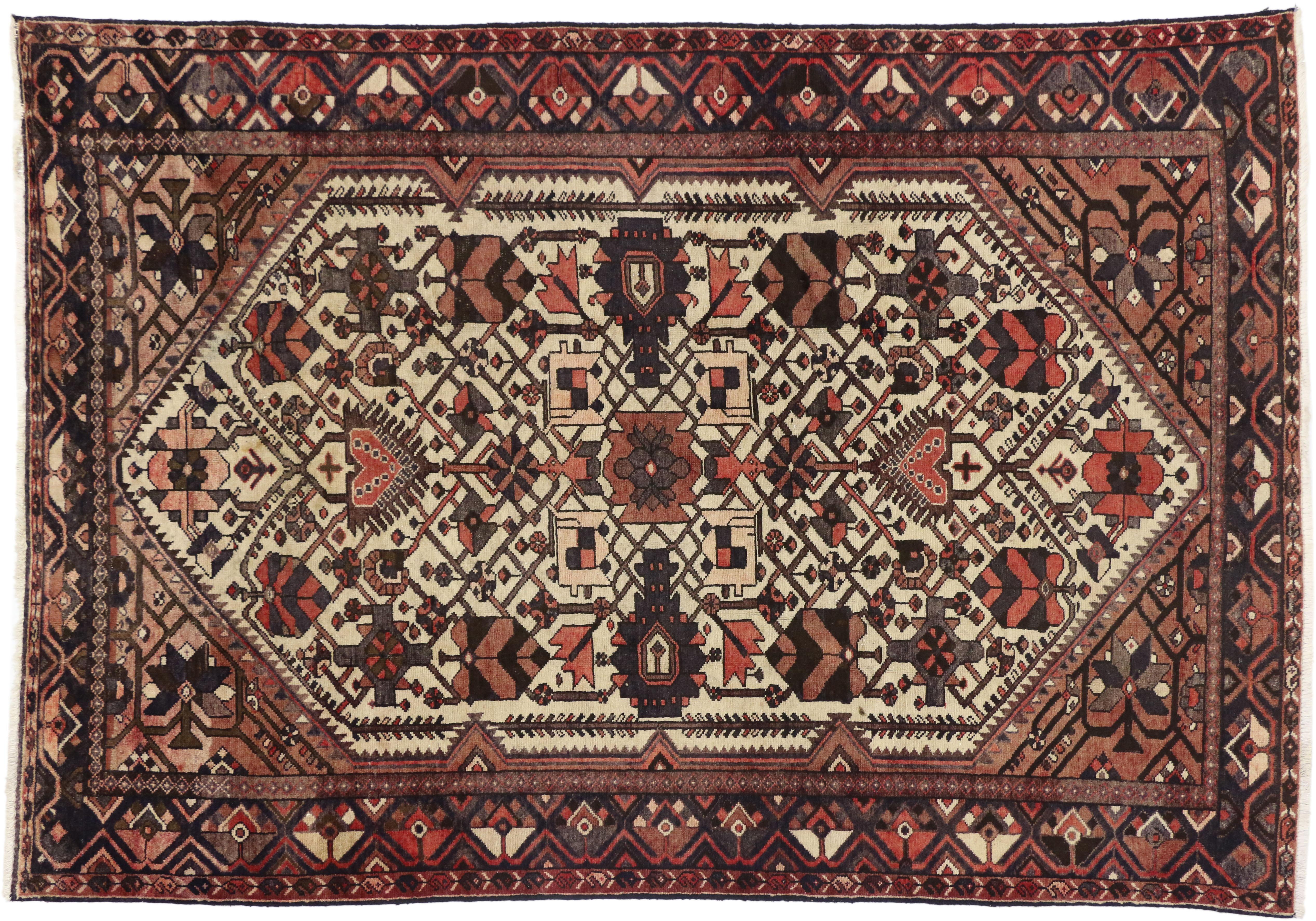 Wool Antique Persian Bakhtiari Rug with Modern Style