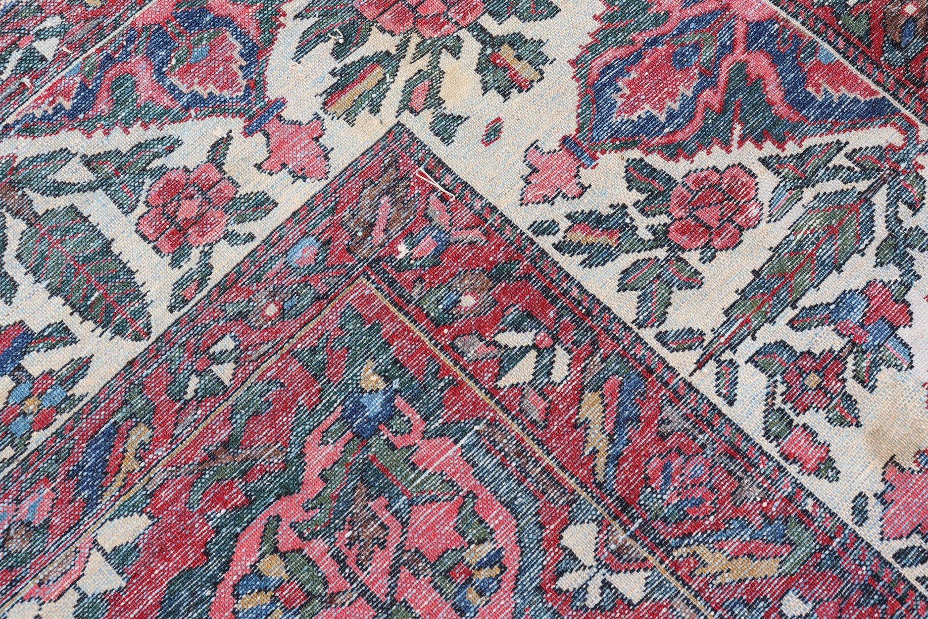 Antiker persischer Bakhtiari-Teppich mit satten Rot-, Indigo- und Elfenbein-Tönen 10'7 x 13'2 im Angebot 8