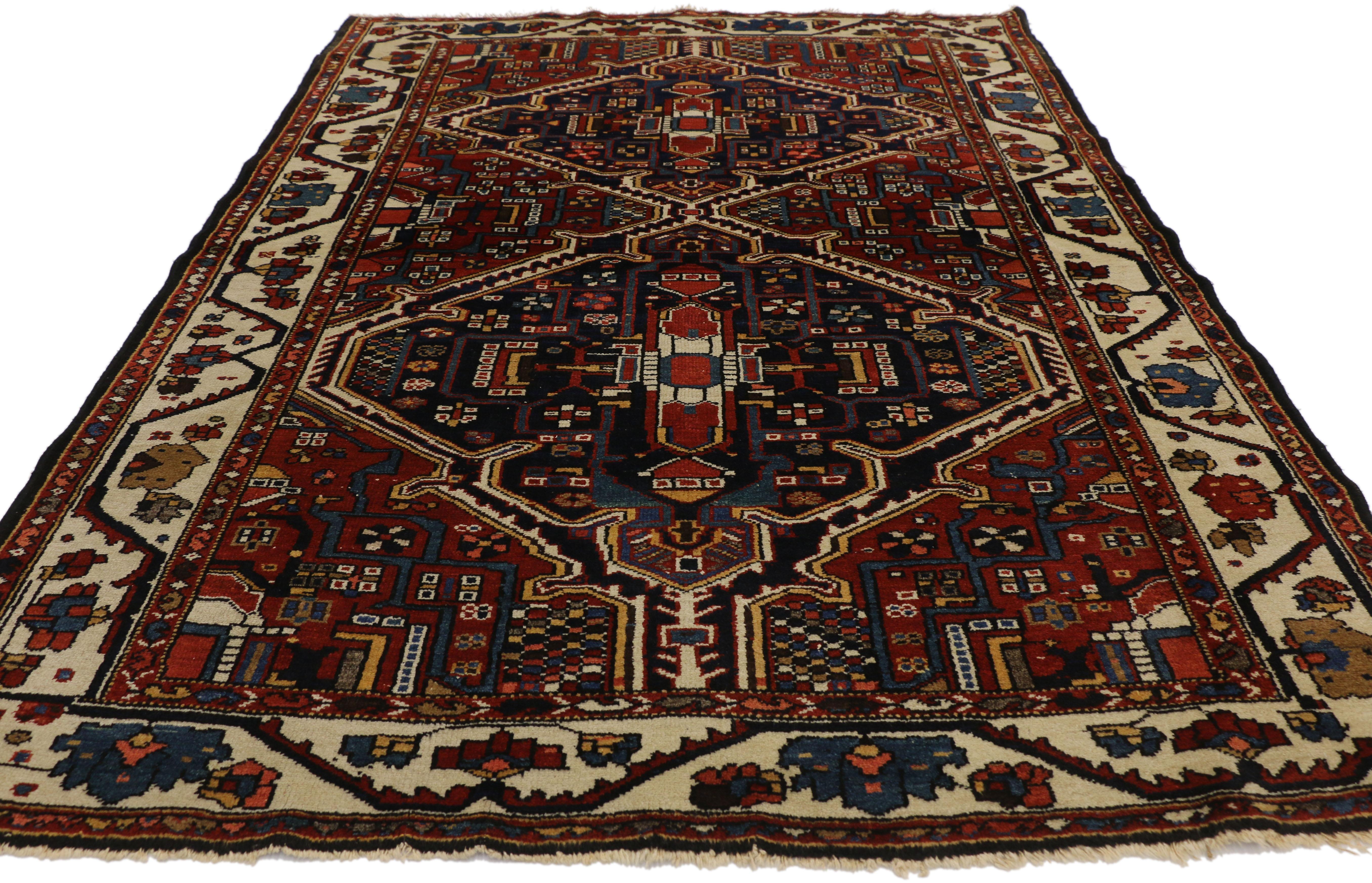 Tribal Antique Persian Bakhtiari Rug with Traditional Modern Style For Sale