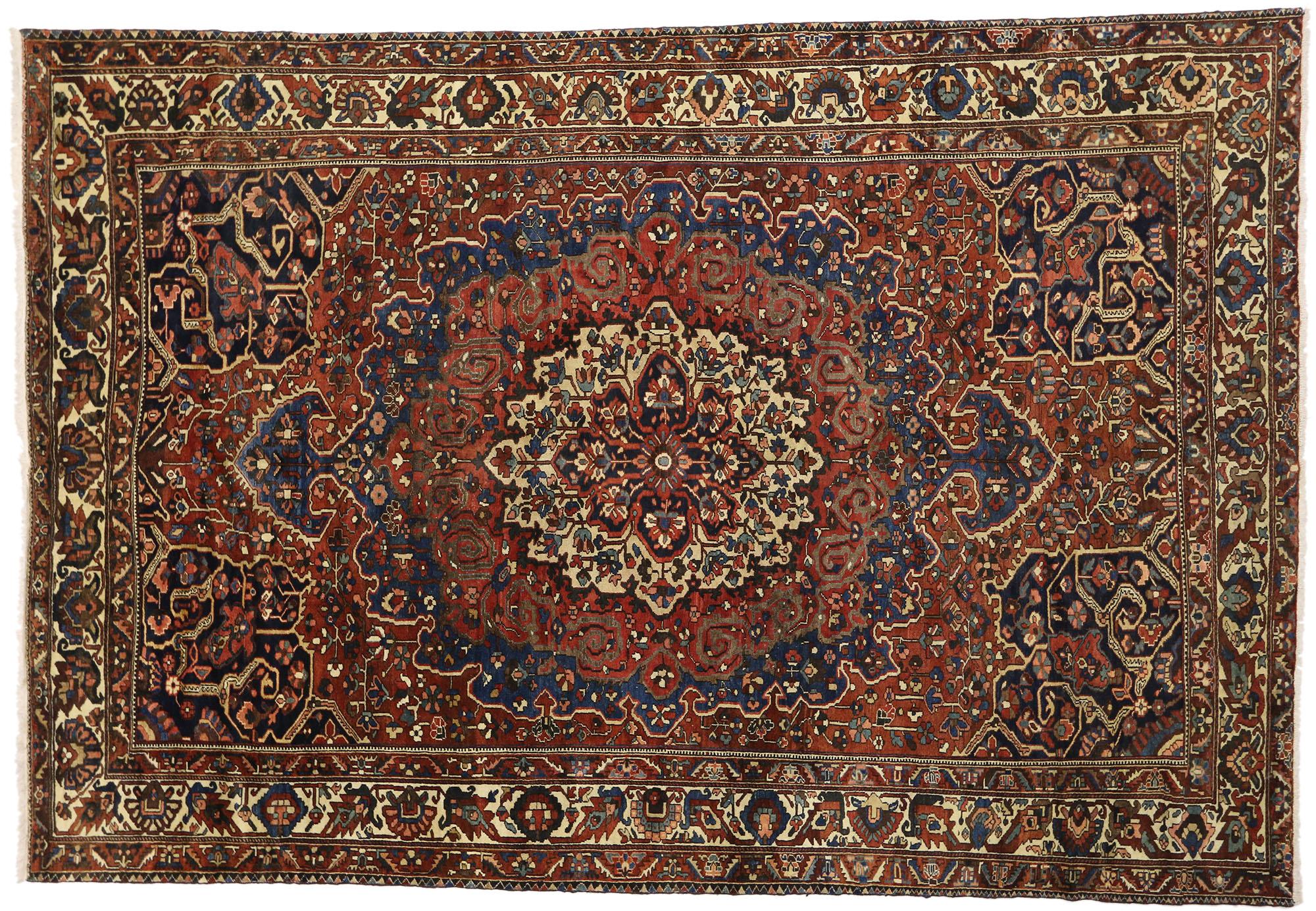 Hand-Knotted Antique Persian Bakhtiari Rug with Traditional Modern Style