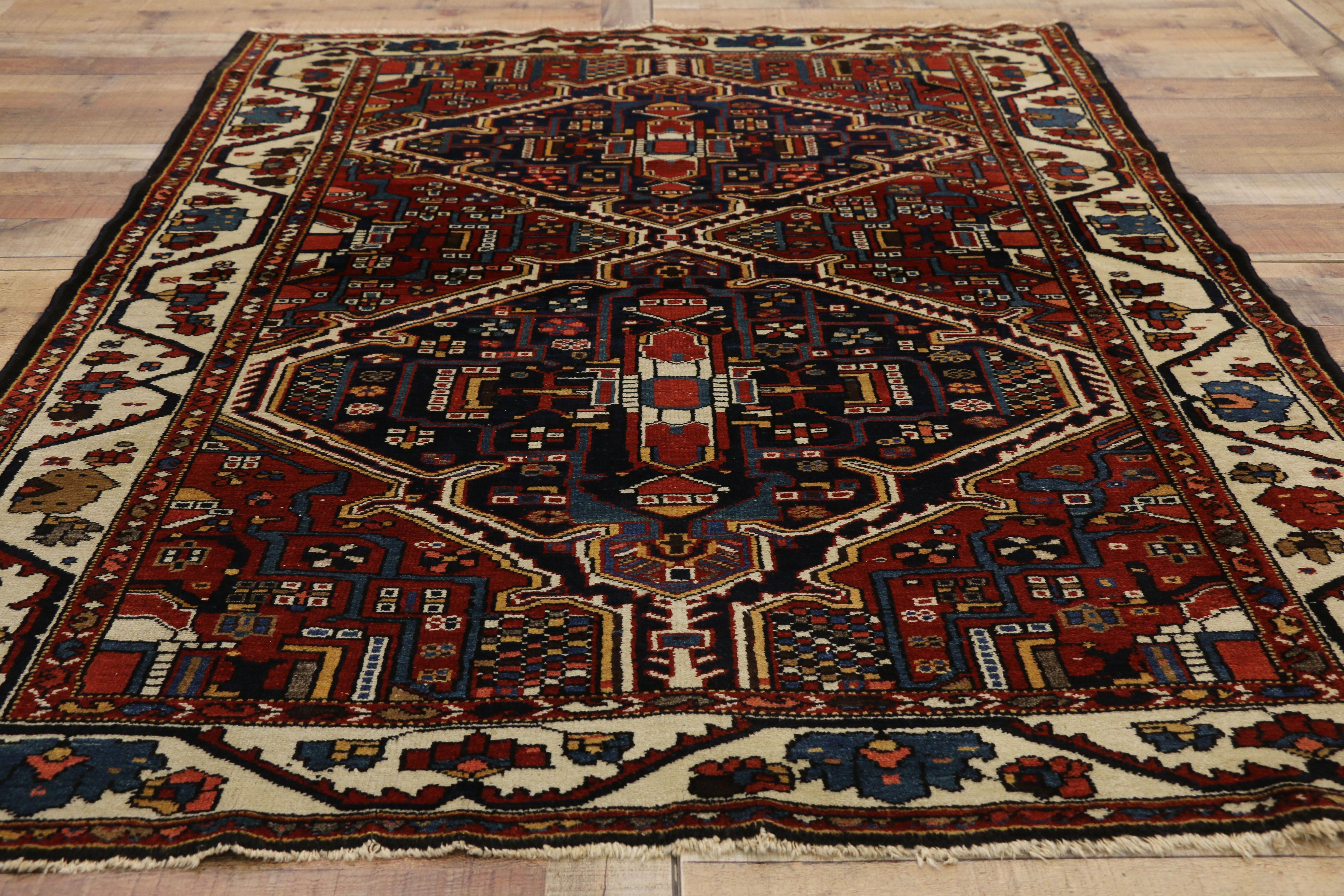 Wool Antique Persian Bakhtiari Rug with Traditional Modern Style For Sale