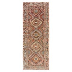 Antique Persian Bakhtiari Runner with Geometric Medallions in Taupe and Rust