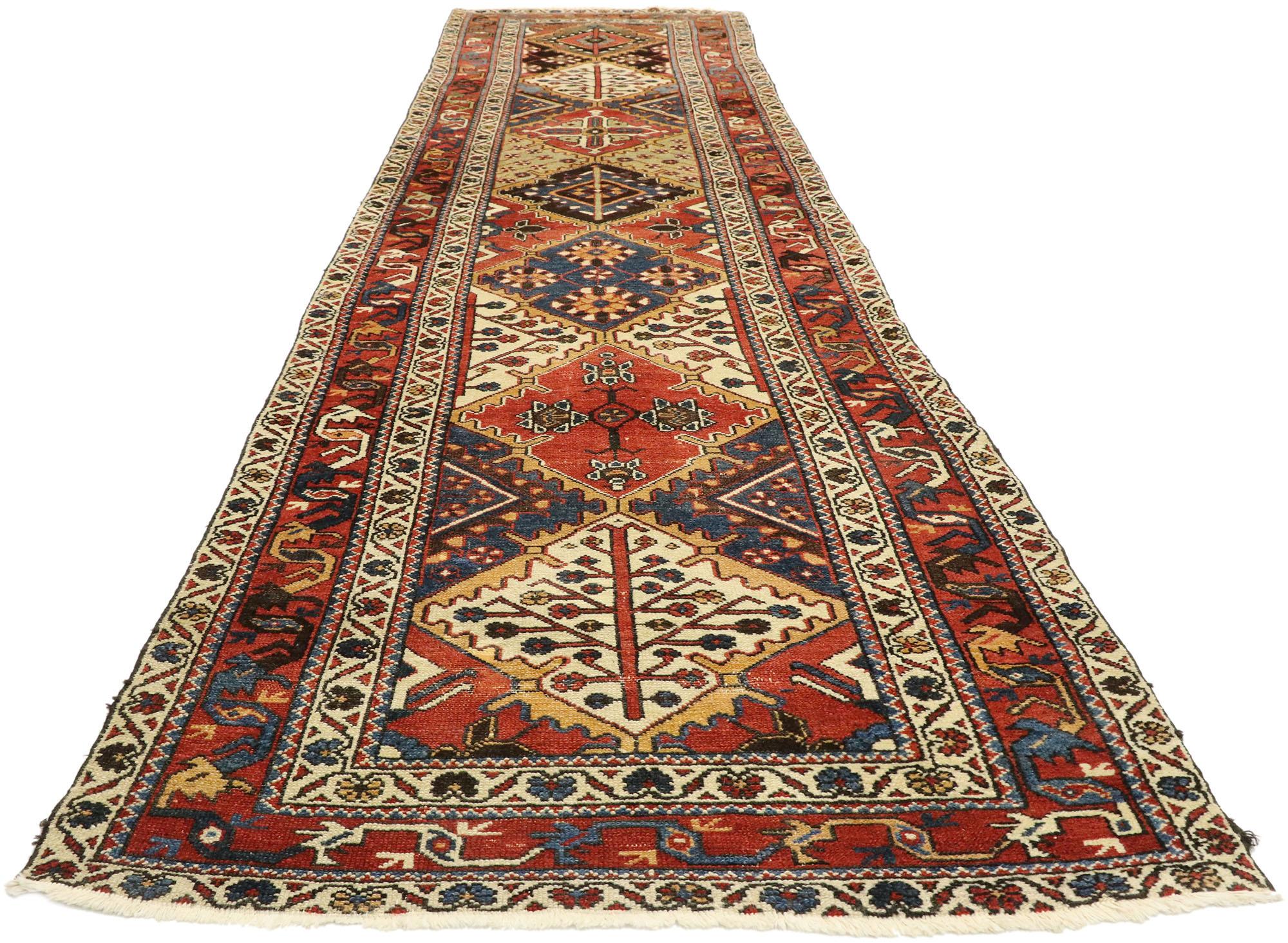 Bakshaish Antique Persian Bakhtiari Runner with Modern Rustic Pacific Northwest Style