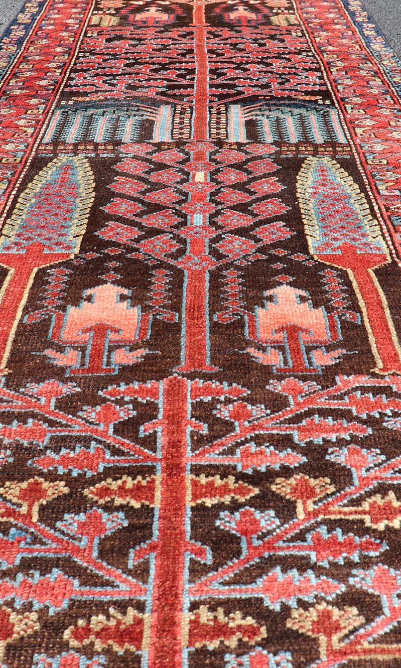 Hand-Knotted  Antique Persian Bakhtiari Runner with Tree Design by Keivan Woven Arts 3' x 8'9 For Sale