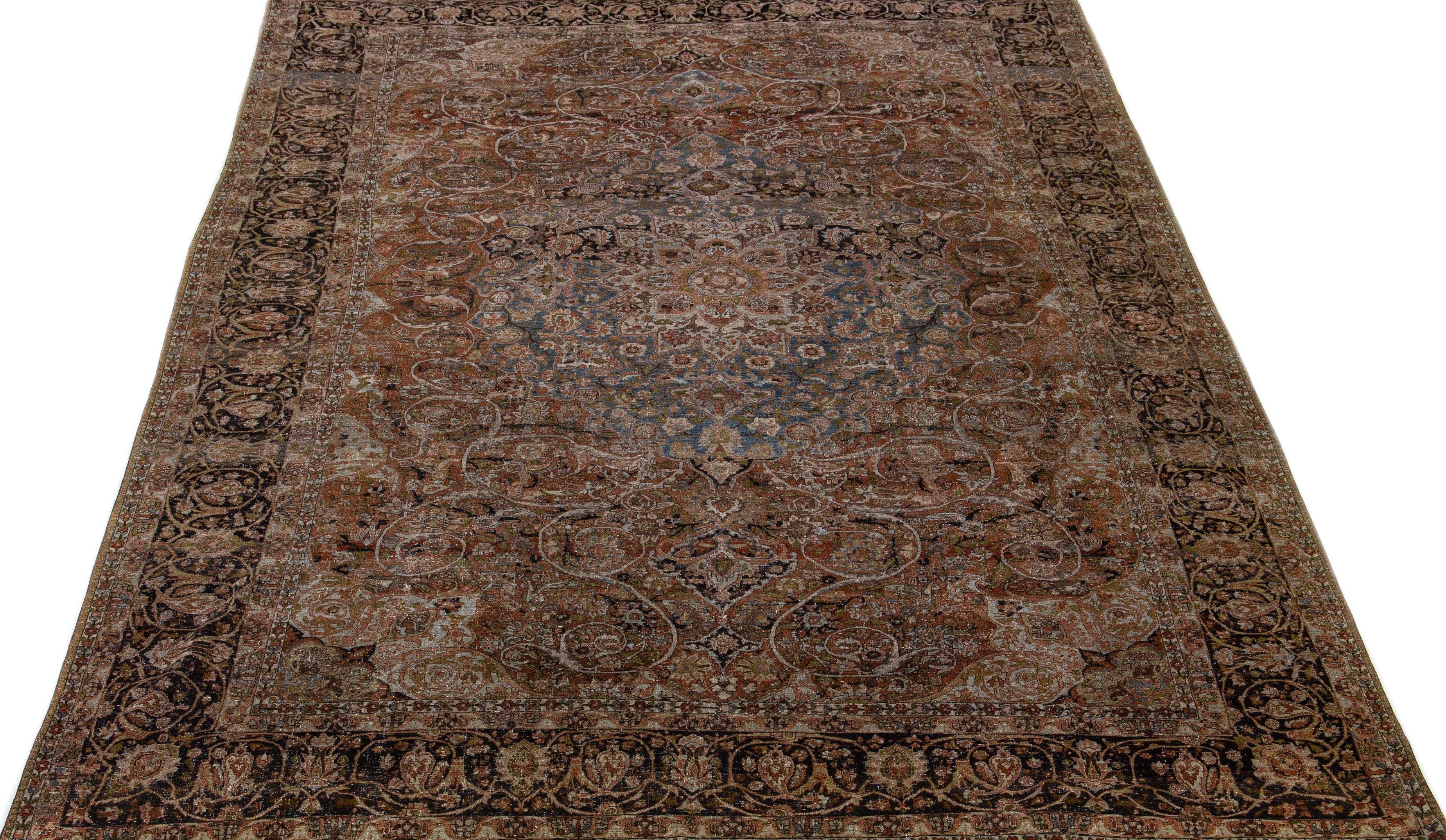 Islamic Antique Persian Bakhtiari Rust Handmade Oversize Wool Rug with Medallion Motif For Sale
