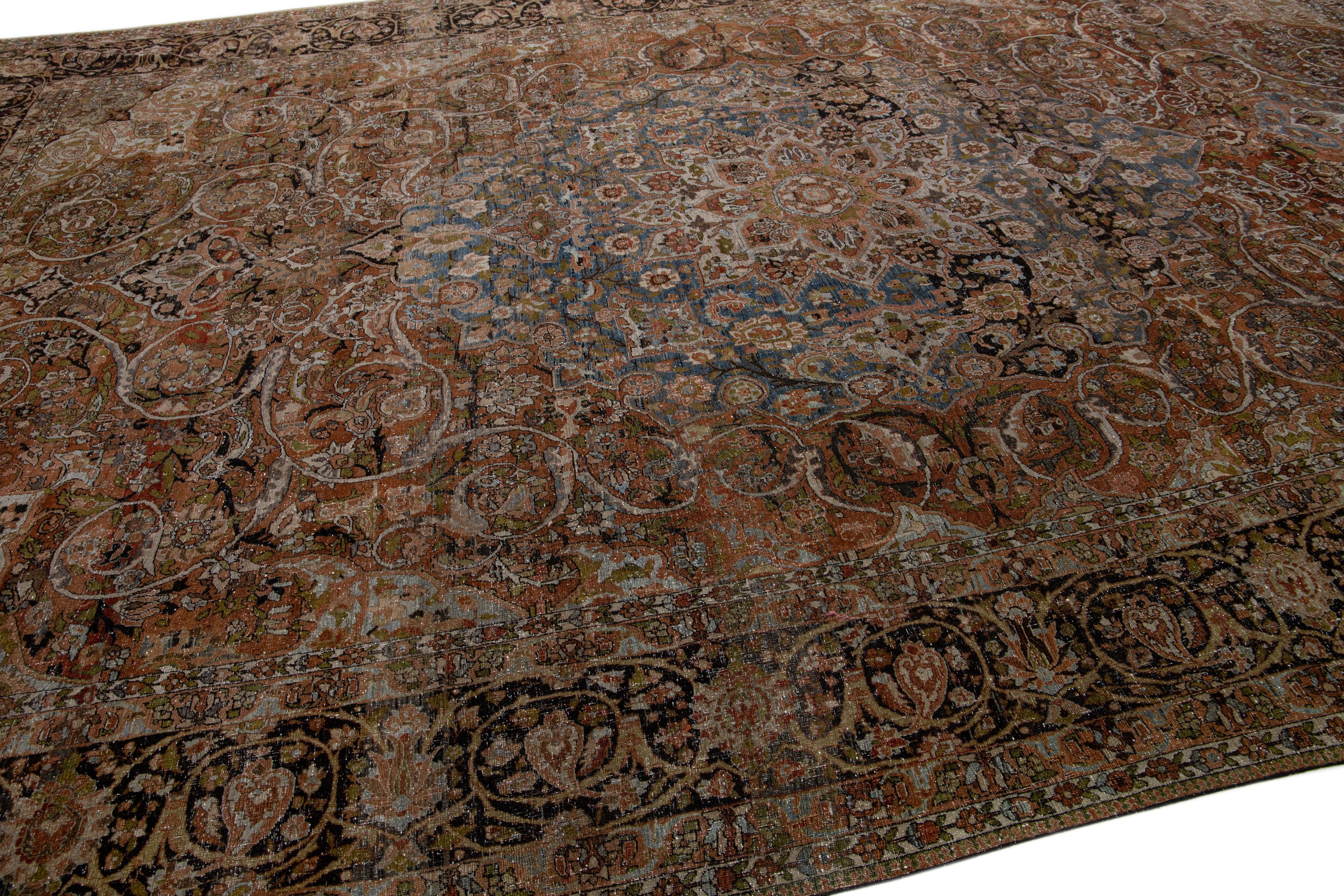 20th Century Antique Persian Bakhtiari Rust Handmade Oversize Wool Rug with Medallion Motif For Sale