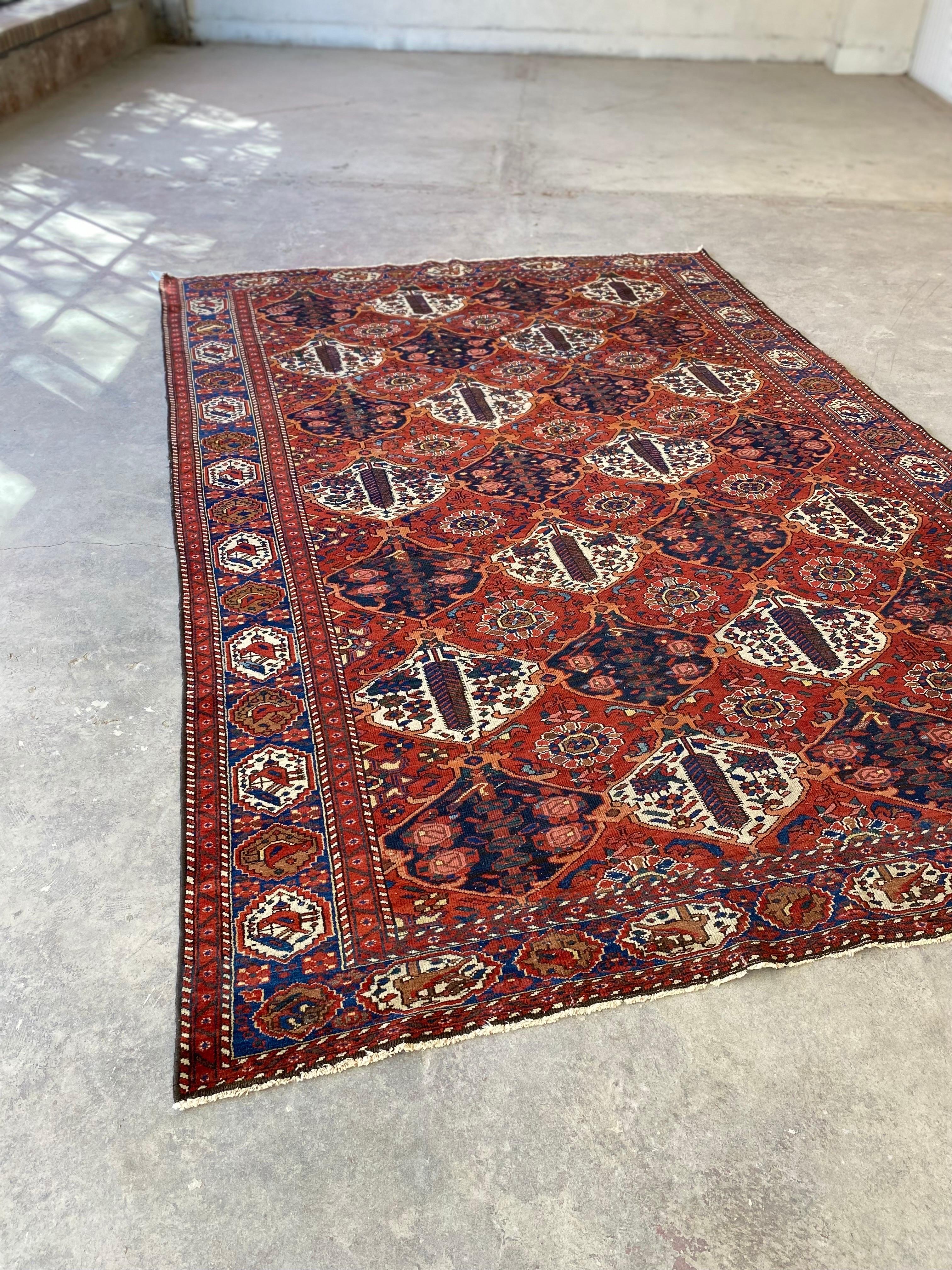 Antique Persian Bakhtiari Tribal Rug with Florals, Trees, Birds For Sale 2