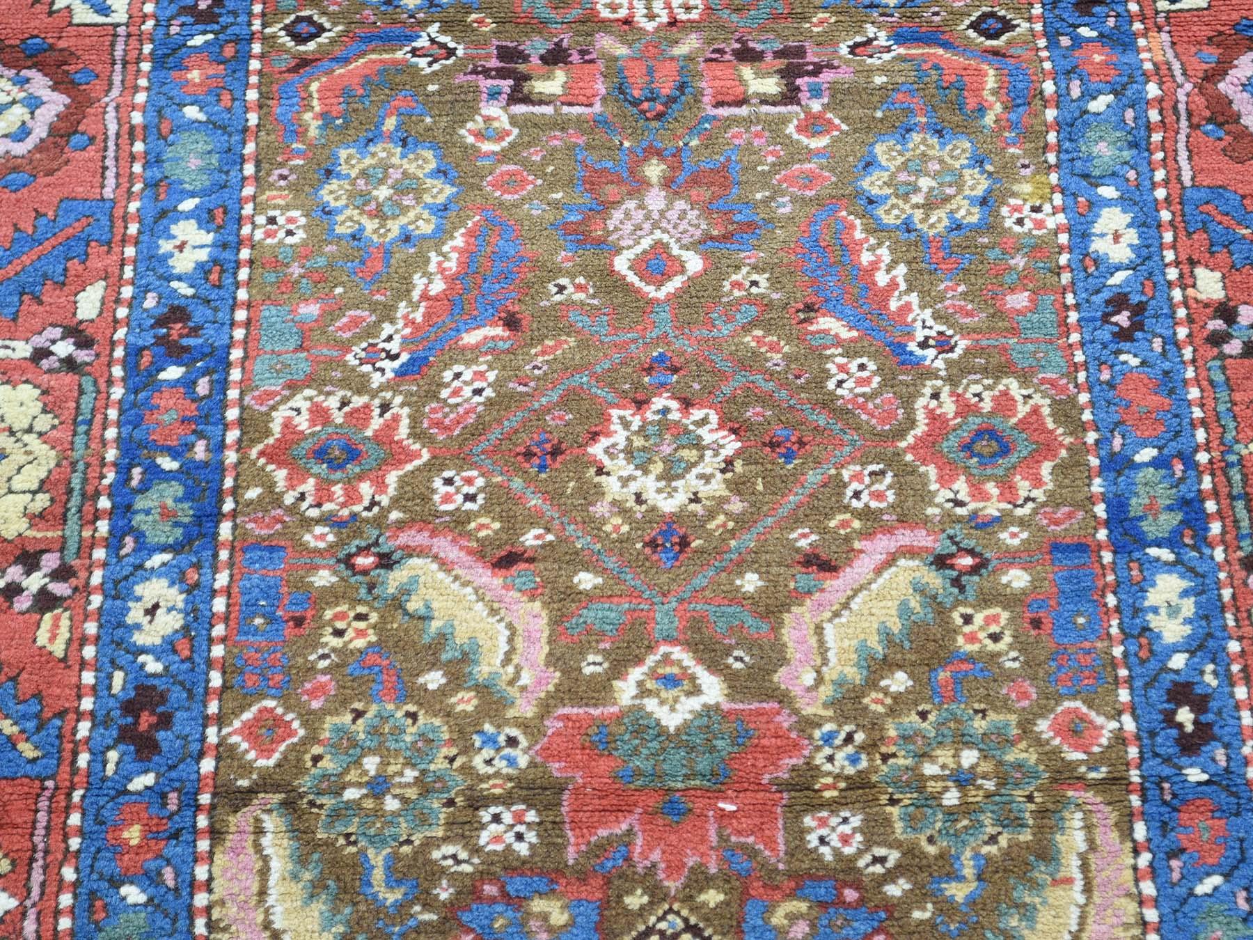 Antique Persian Bakshaish Hand Knotted Runner Rug Camel Hair, Fish In Good Condition In Carlstadt, NJ
