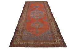Antique Persian Bakshaish Long Wool Runner Handmade In Red with Geometric Design
