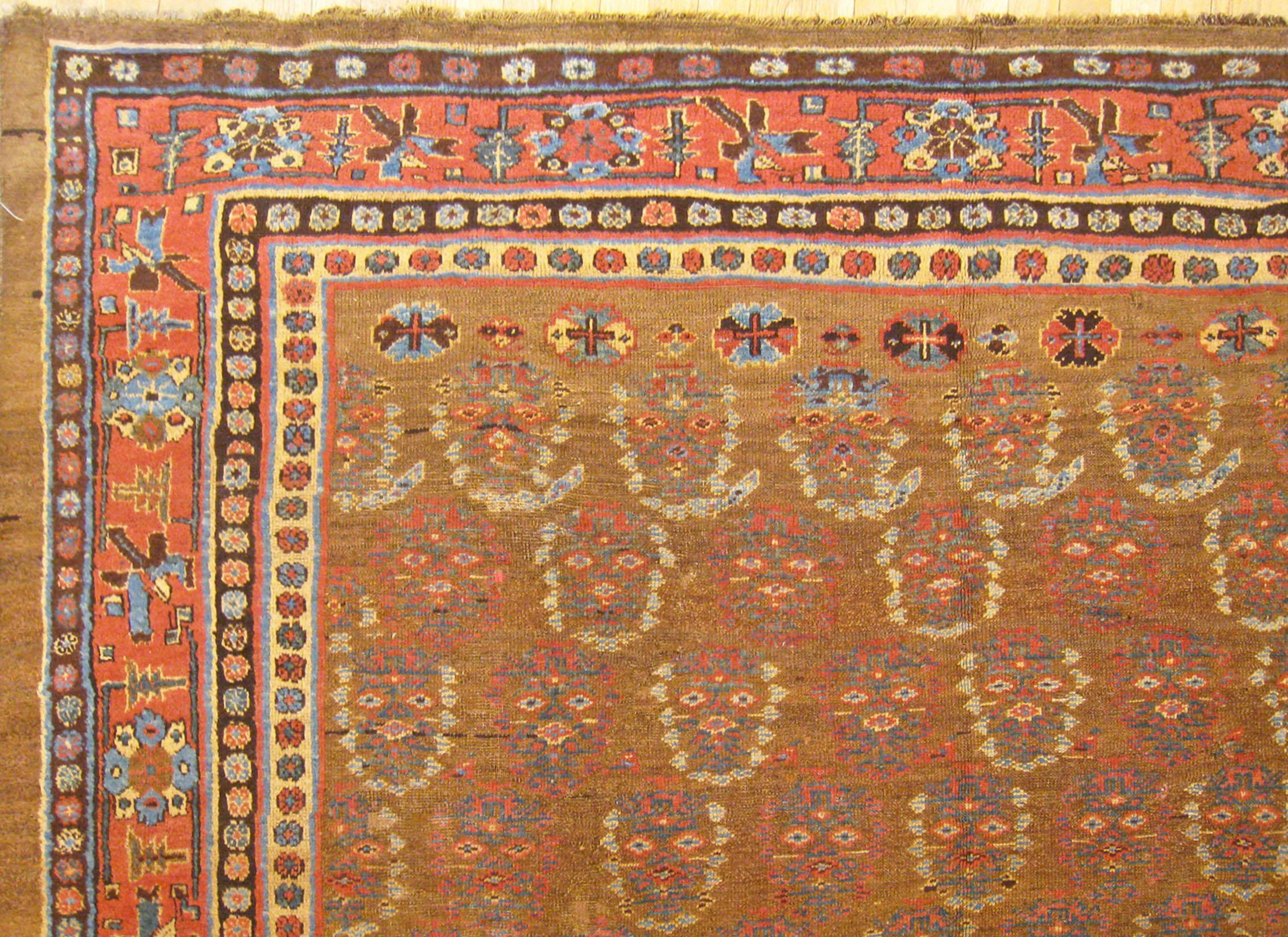 Wool Antique Persian Bakshaish Oriental Carpet, in Large Size with Central Medallion For Sale