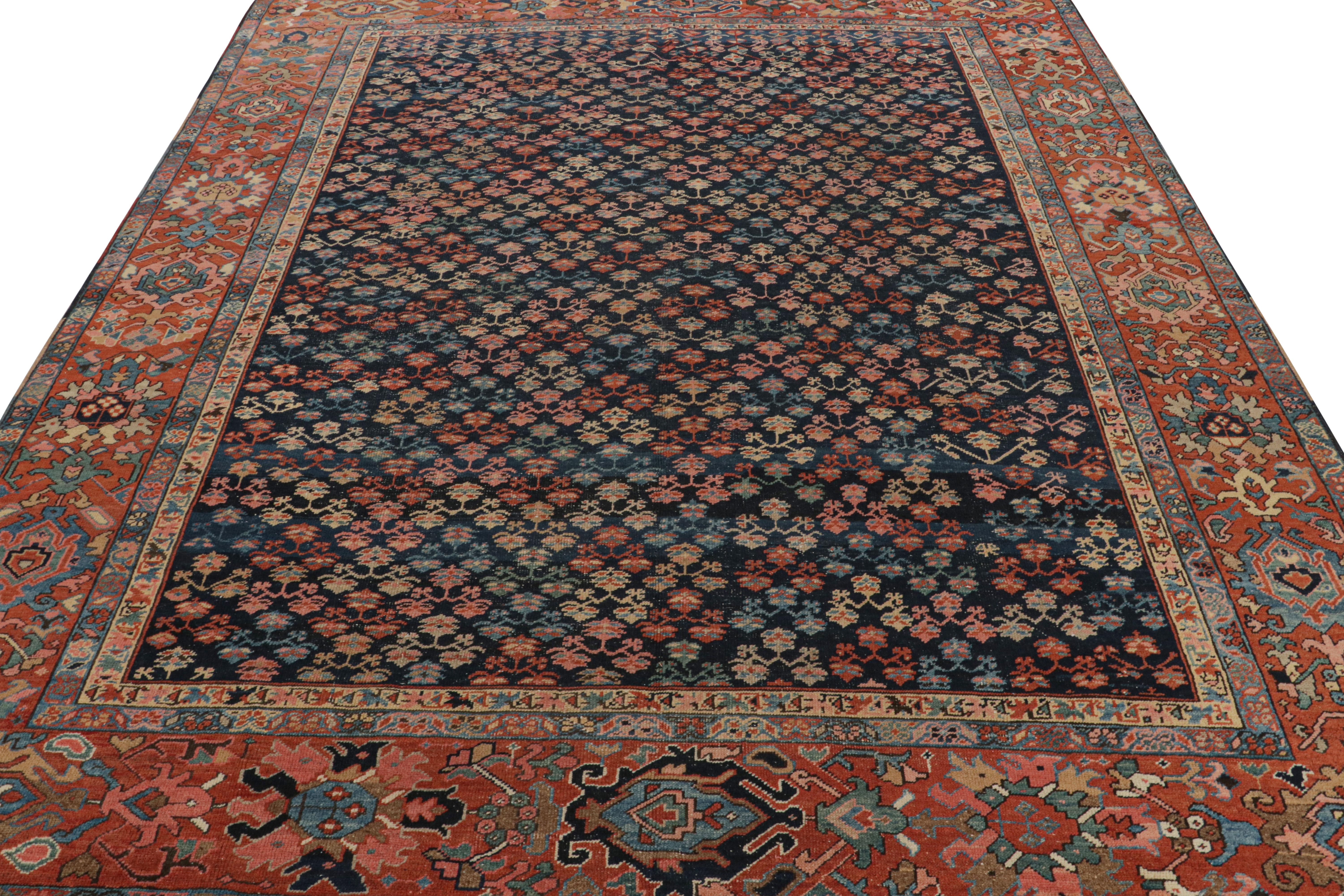 Hand-Knotted Antique Persian Bakshaish Rug in Navy Blue with Floral Patterns from Rug & Kilim For Sale