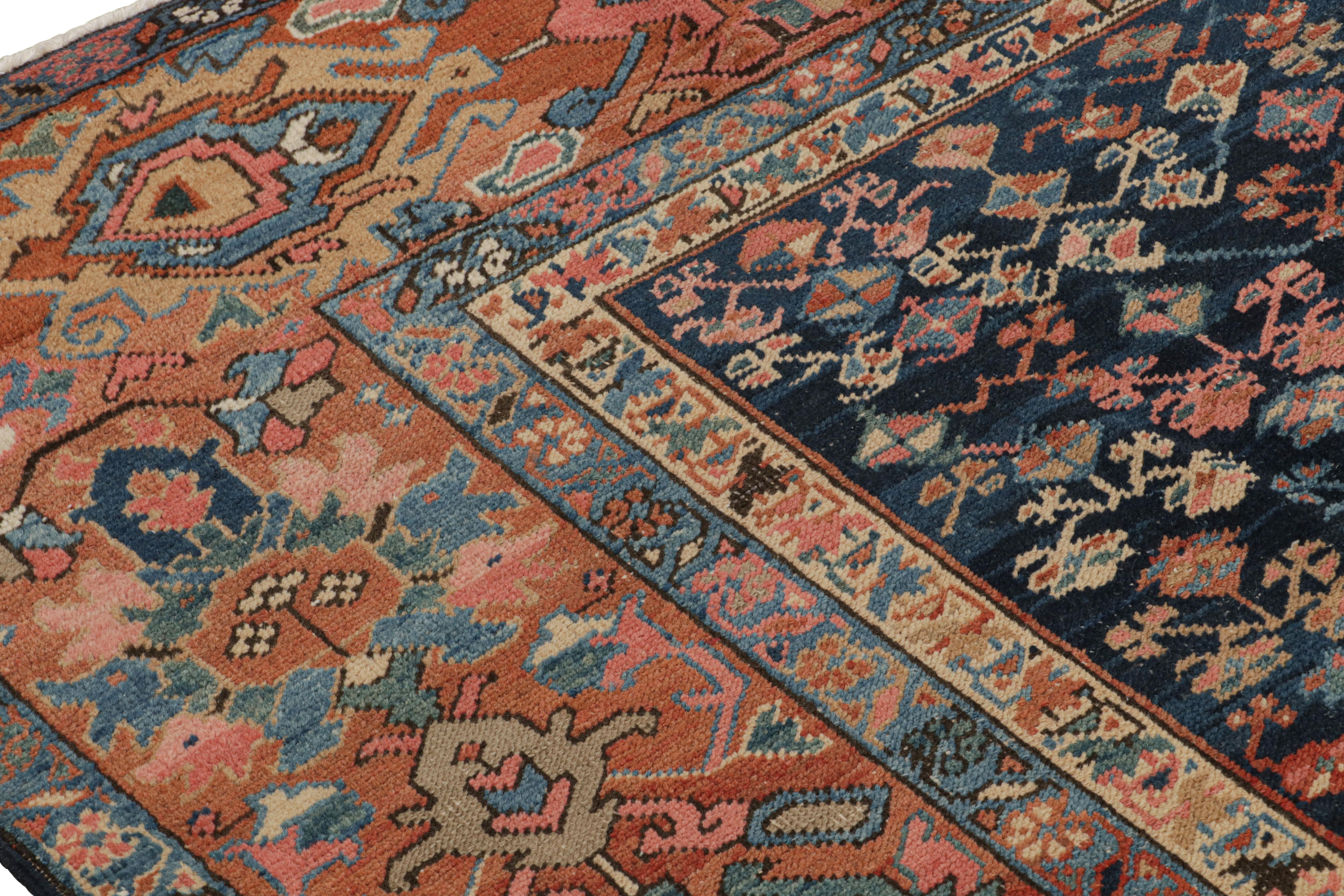Wool Antique Persian Bakshaish Rug in Navy Blue with Floral Patterns from Rug & Kilim For Sale