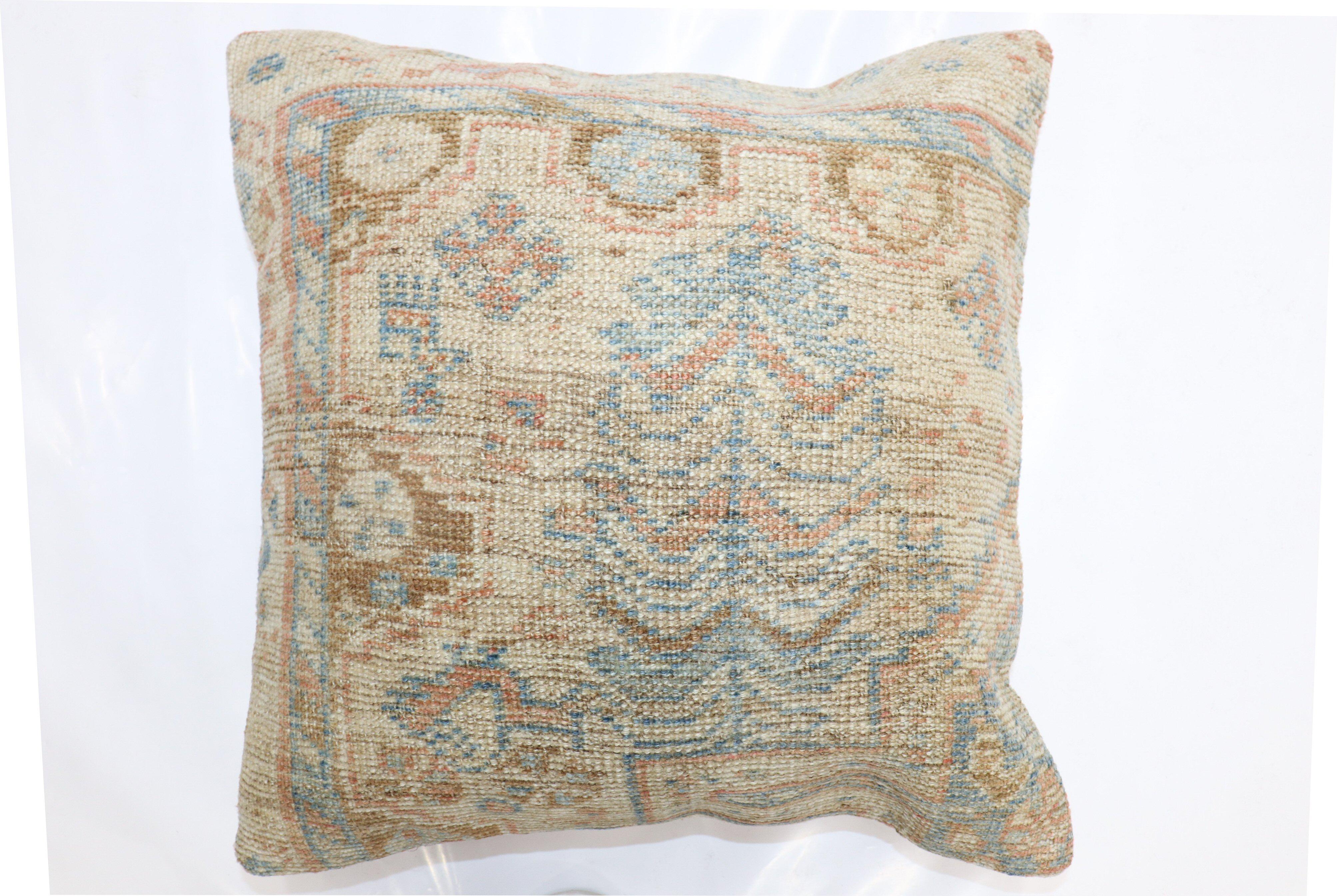 Pillow made from a late 19th-century antique Persian Bakshaish rug with cotton back. Zipper closure.

Measures: 20'' x 20''.