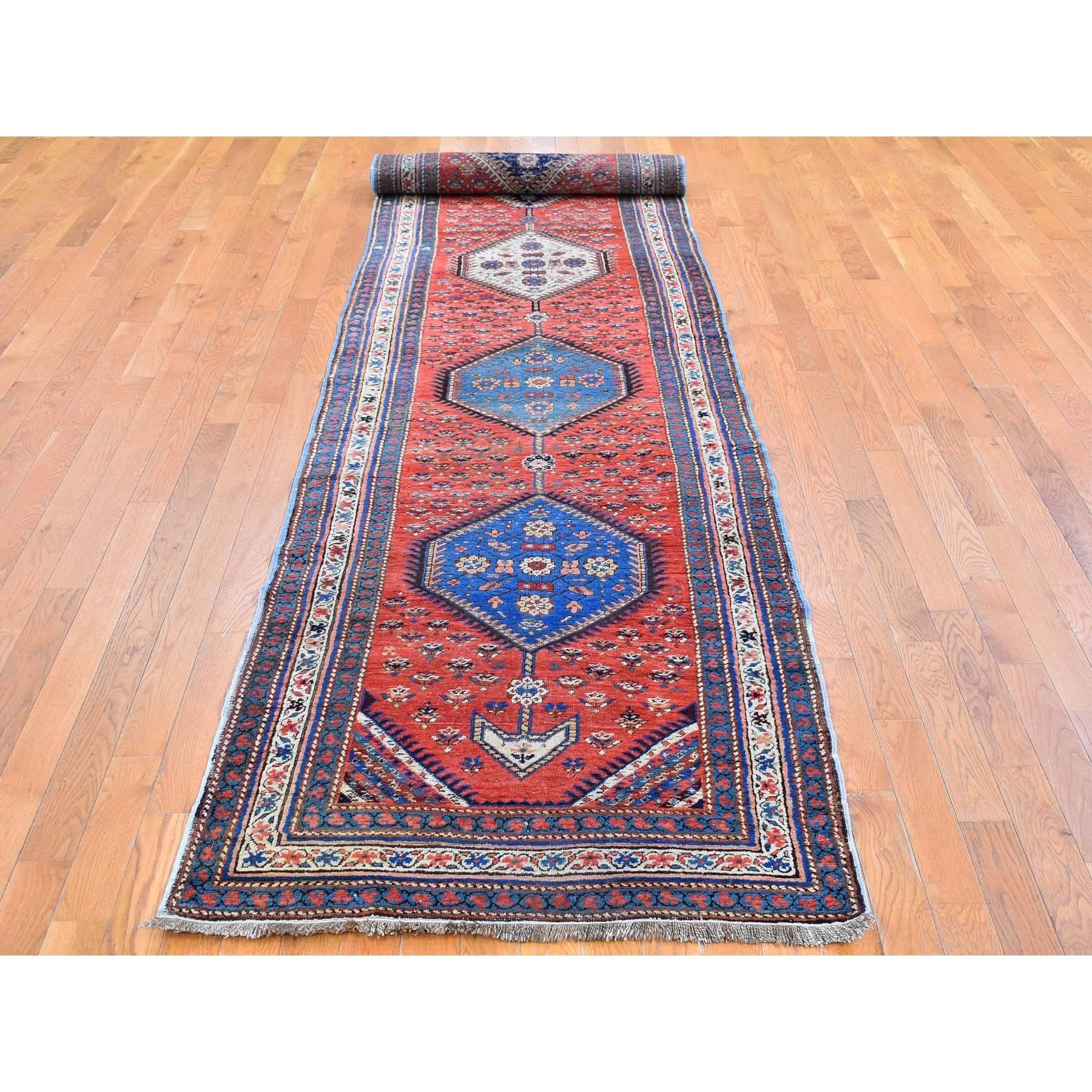 This fabulous antique Persian Bakshaish XL runner good condition serrated anchored medallions design pure wool terracotta hand knotted oriental carpet has been created and designed for extra strength and durability. this rug has been handcrafted for