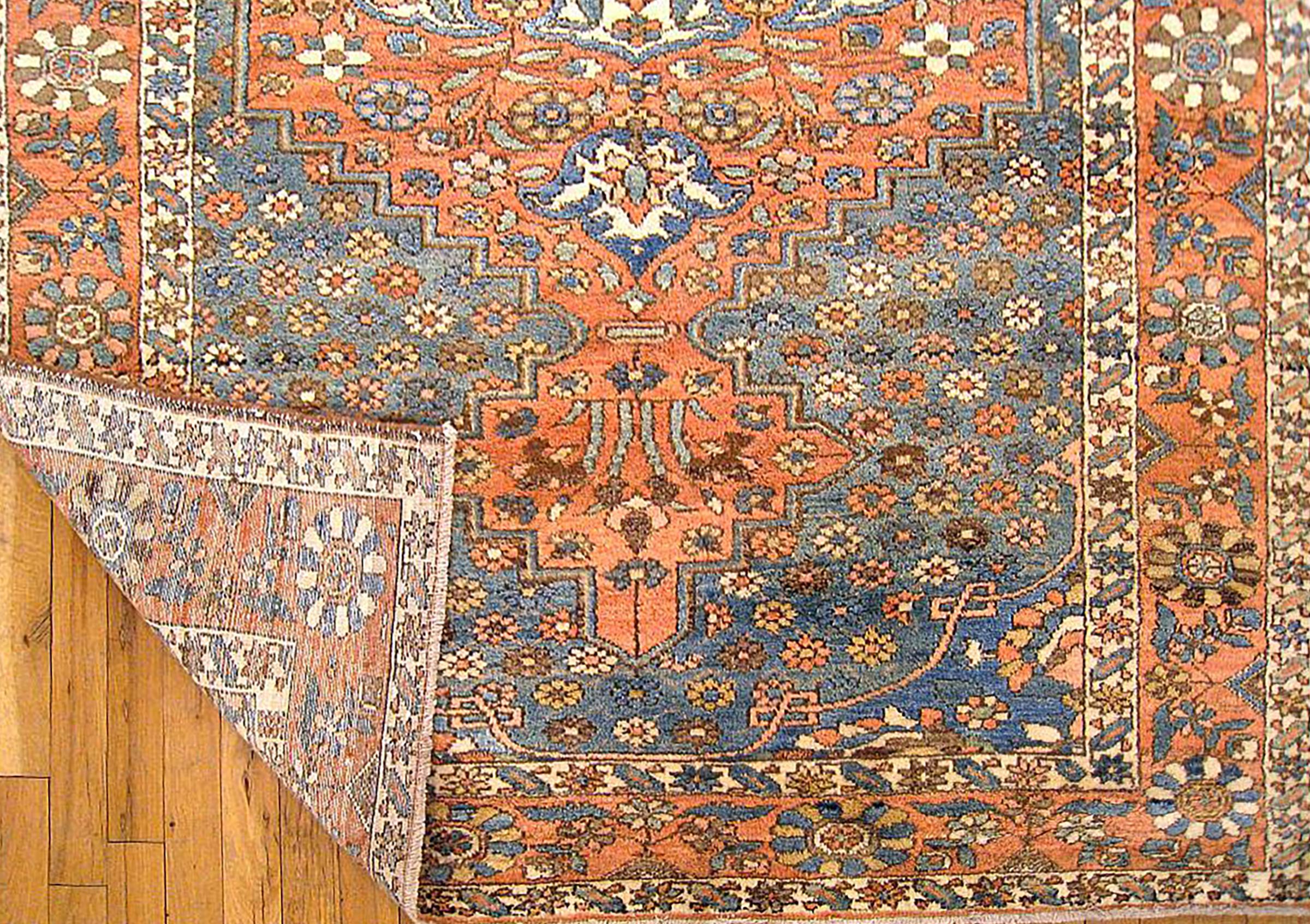 Early 20th Century Antique Persian Baktiari Oriental Rug, in Small Size, w/ Central Medallion For Sale